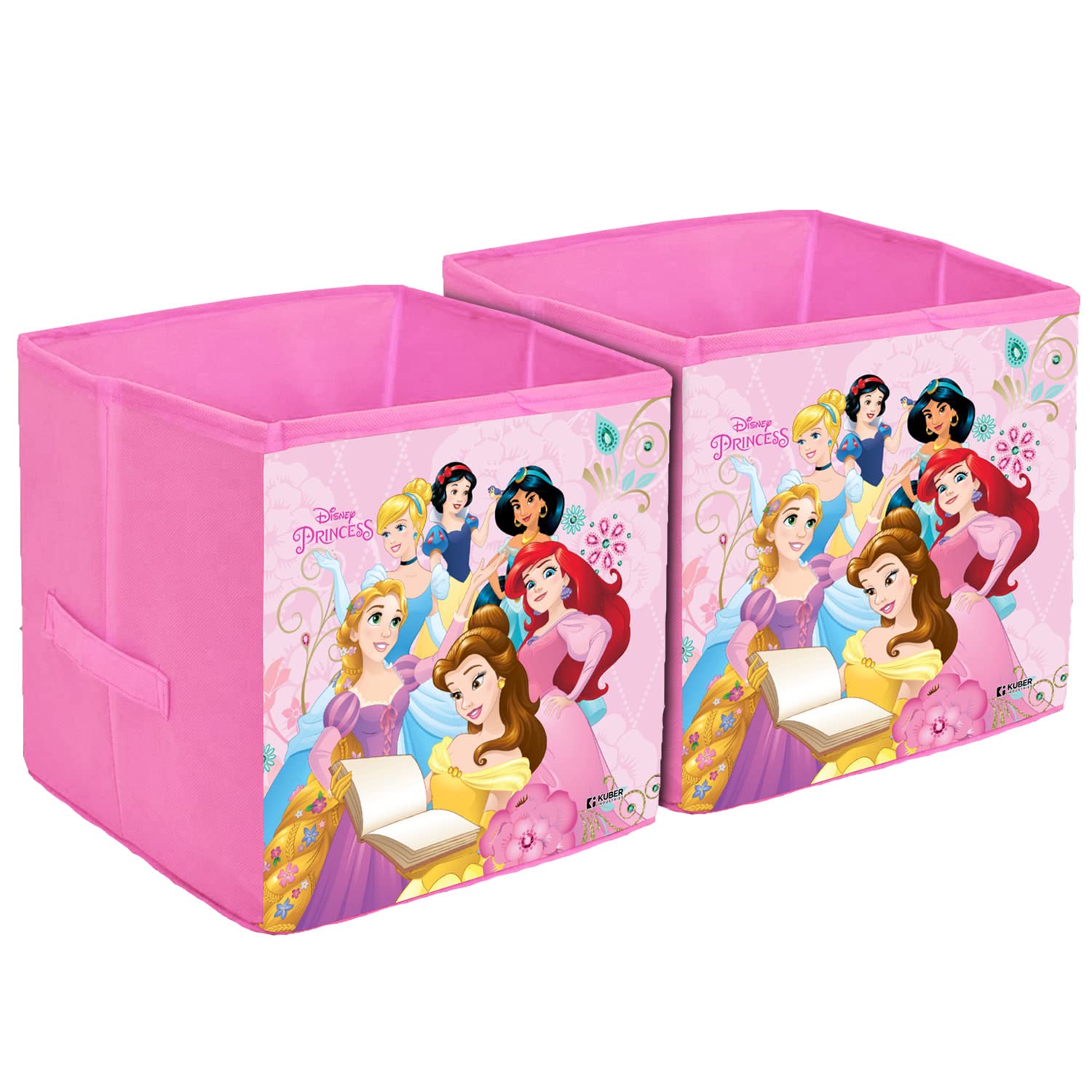 Kuber Industries Disney Princess pudełko do przechowywania z nadrukiem, składany organizer na ubrania, składany kosz do przechowywania z uchwytem na zabawki, książki, 30 l, 2 sztuki (różowy)