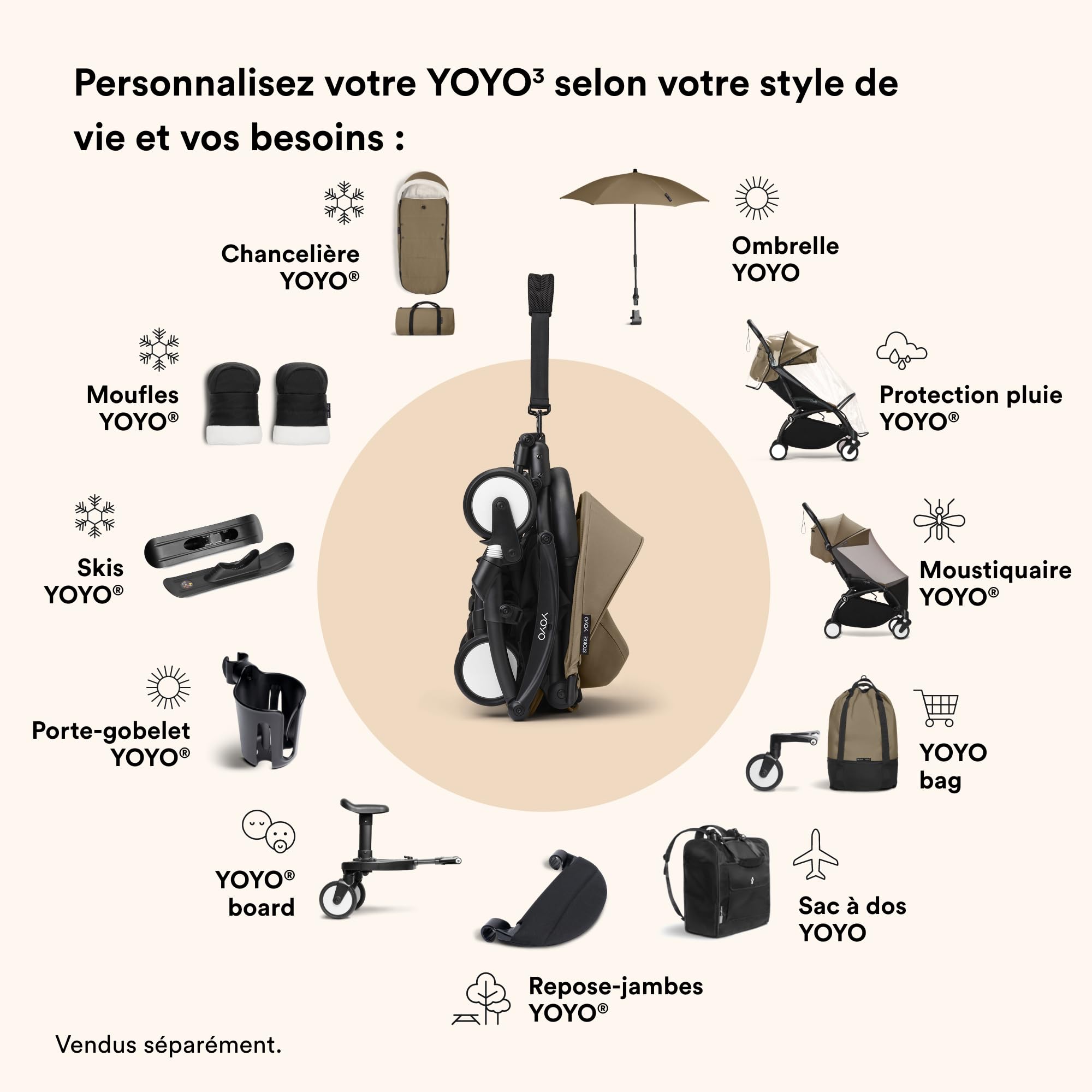 Stokke YOYO Parasol, Toffee - Protection UPF 50+, opacité renforcée. Compatible avec poussette YOYO et packs nouveau-né 0+, nacelle, couleur 6+