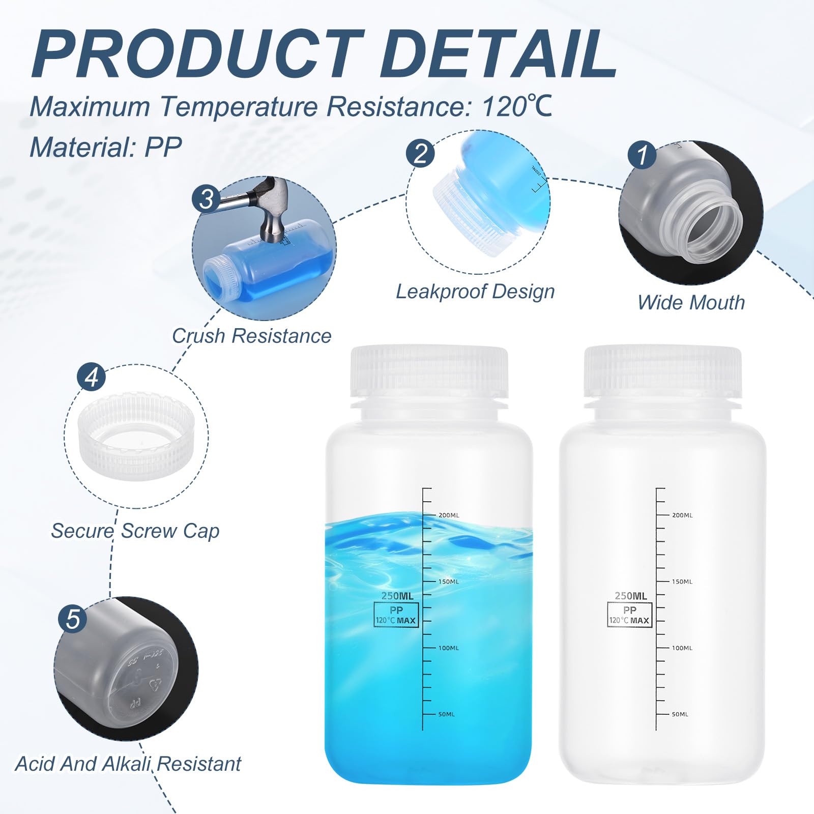 PATIKIL 20 Stk Plastik Probeflaschen Mit Schraubverschluss 8 oz 250ml Weitmund Reagenzglas Transparent PP Probenbehälter Mit Deckel Für Labor Wasser Reagenz testen Haushaltsaufbewahrung