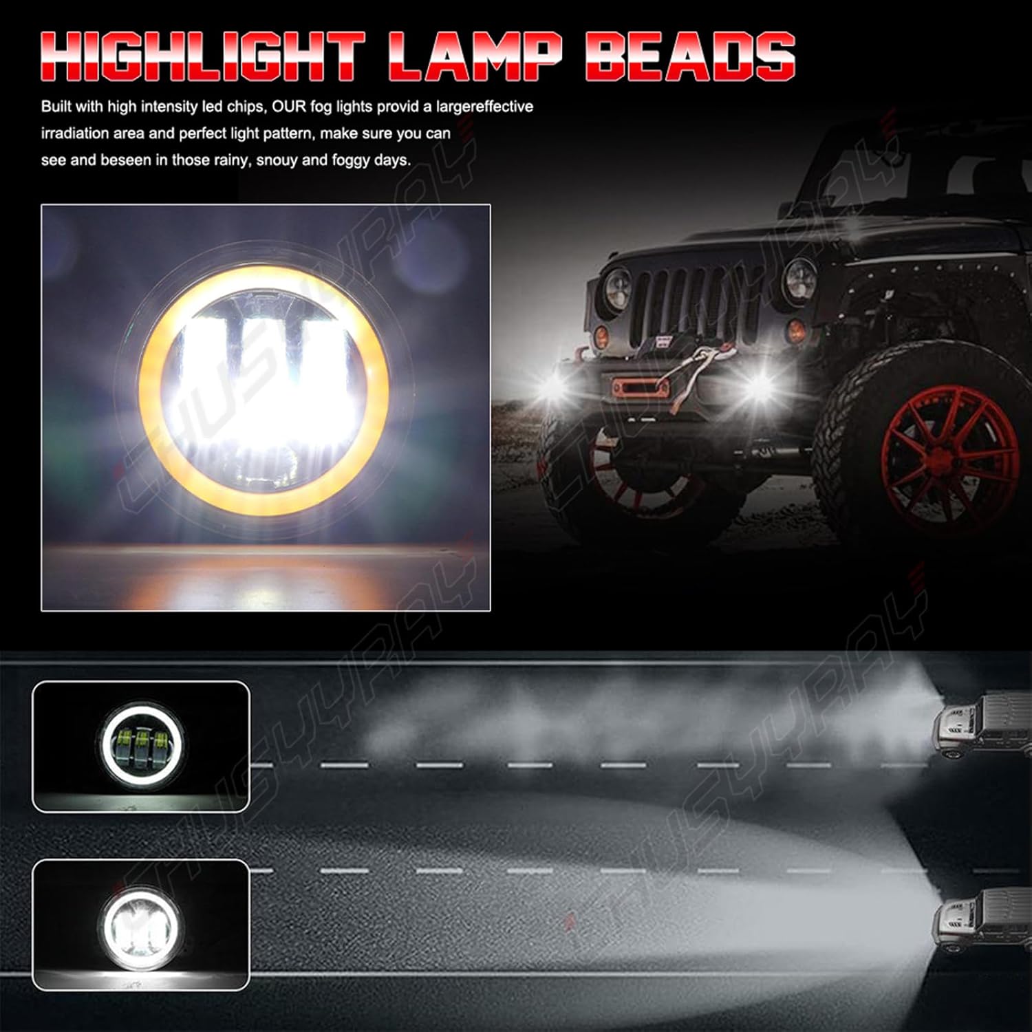 CHUSYYRAY 4 Inch Fog Light Assembly Compatible with Freightliner Coronado Fog Lights Assembly, LED Driving Bumper Clear Lens Fog Lamps with DRL and Turn Signal, 6000K Super Bright, Pack of 2