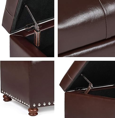 Miniatura 7 de Homebeez Banco otomano de almacenamiento de piel sintética con botones y reposapiés rectangular (marrón)