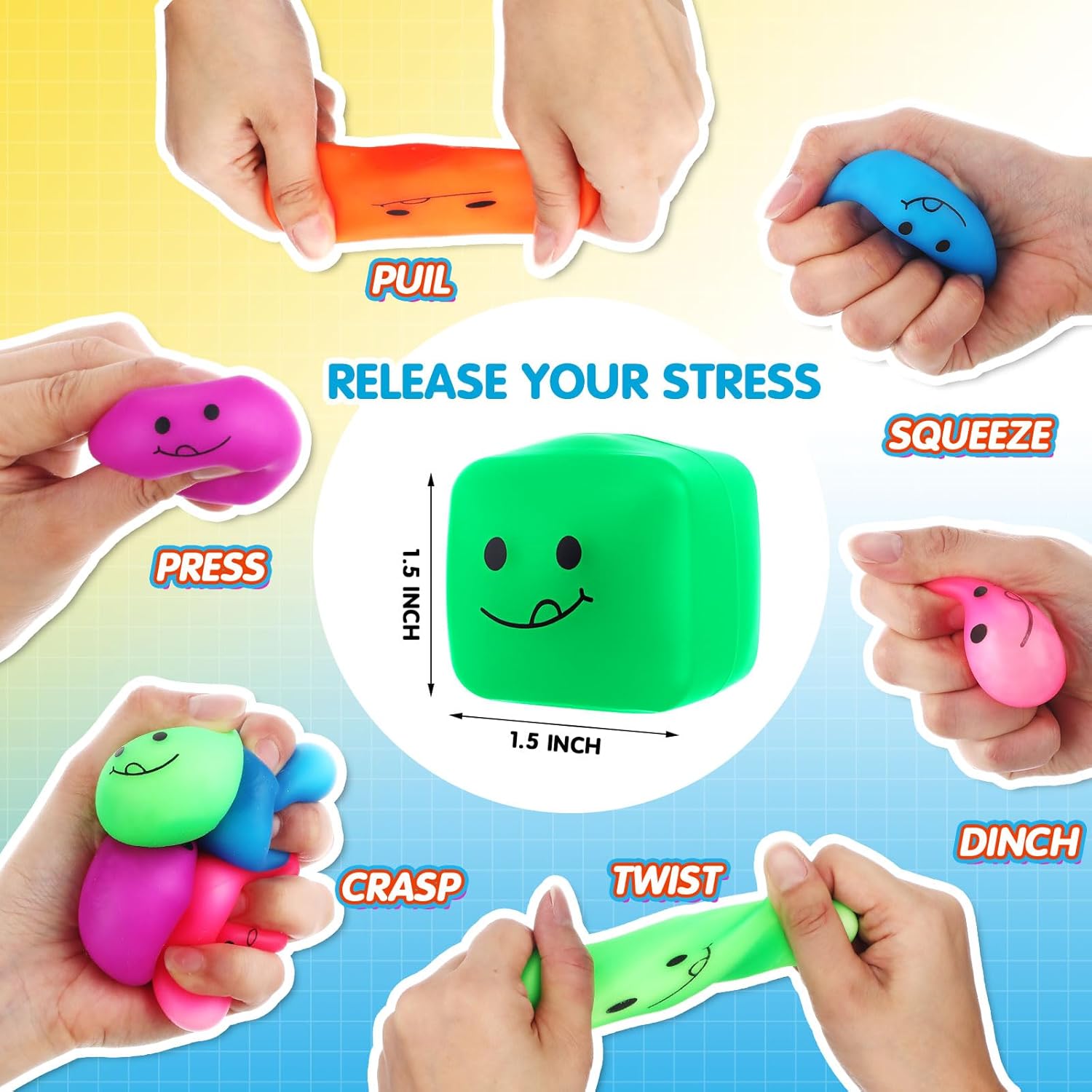 Meooeck 60 Pack Fidget Toys Bulk Slow Rising Stress Cubes Ice Cube Stress Balls, Mini Square Sensory Toys for Anxiety Relief, Stretch Classroom Prize Box for Kids & Adults