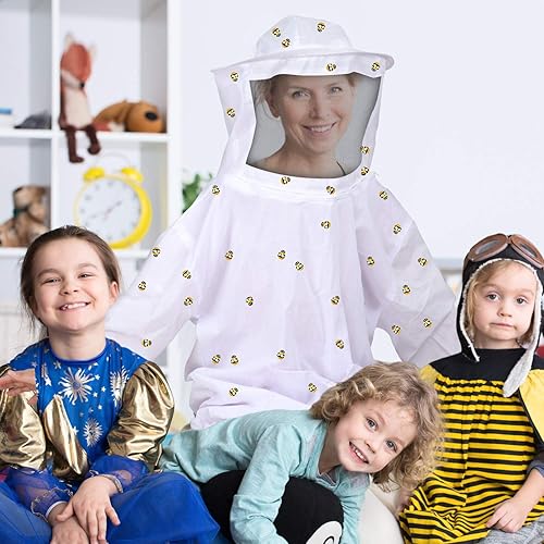 Miniatura 4 de SATINIOR Chaqueta de abeja para cosplay, traje de apicultura ventilada y 100 piezas de abeja pequeña de madera para mujeres y hombres, suministros