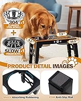 Vista 4 de Cuencos Elevados para Perros, Comedero para Perros con Platos de Acero Inoxidable y Cuenco de Alimentación Lenta, Soporte Elevado Ajustable de 5