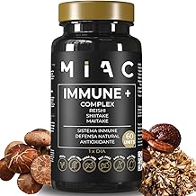 MIAC Reishi Immune + Supplement to Strengthen Immune System and Defenses - 60 Capsules - With Vitamin E, Copper, Folic Acid, Astragalus, Shiitake. Vegan & Gluten Free