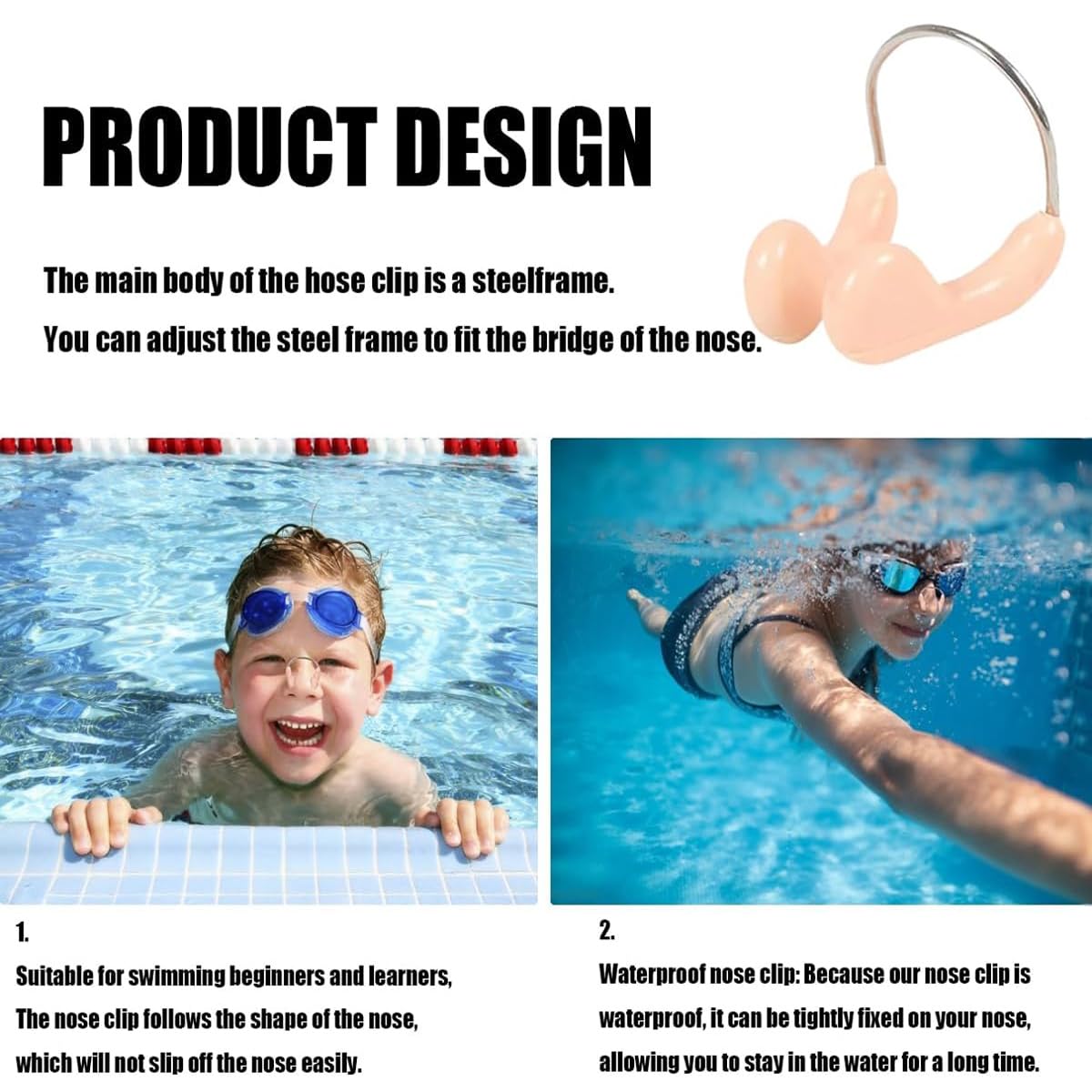 Nariz Clip de Natación, Tapones de Nariz de Silicona, retenedor y fiablepara la natación Clips de natación Impermeables Tapones de protección para Adultos y niños