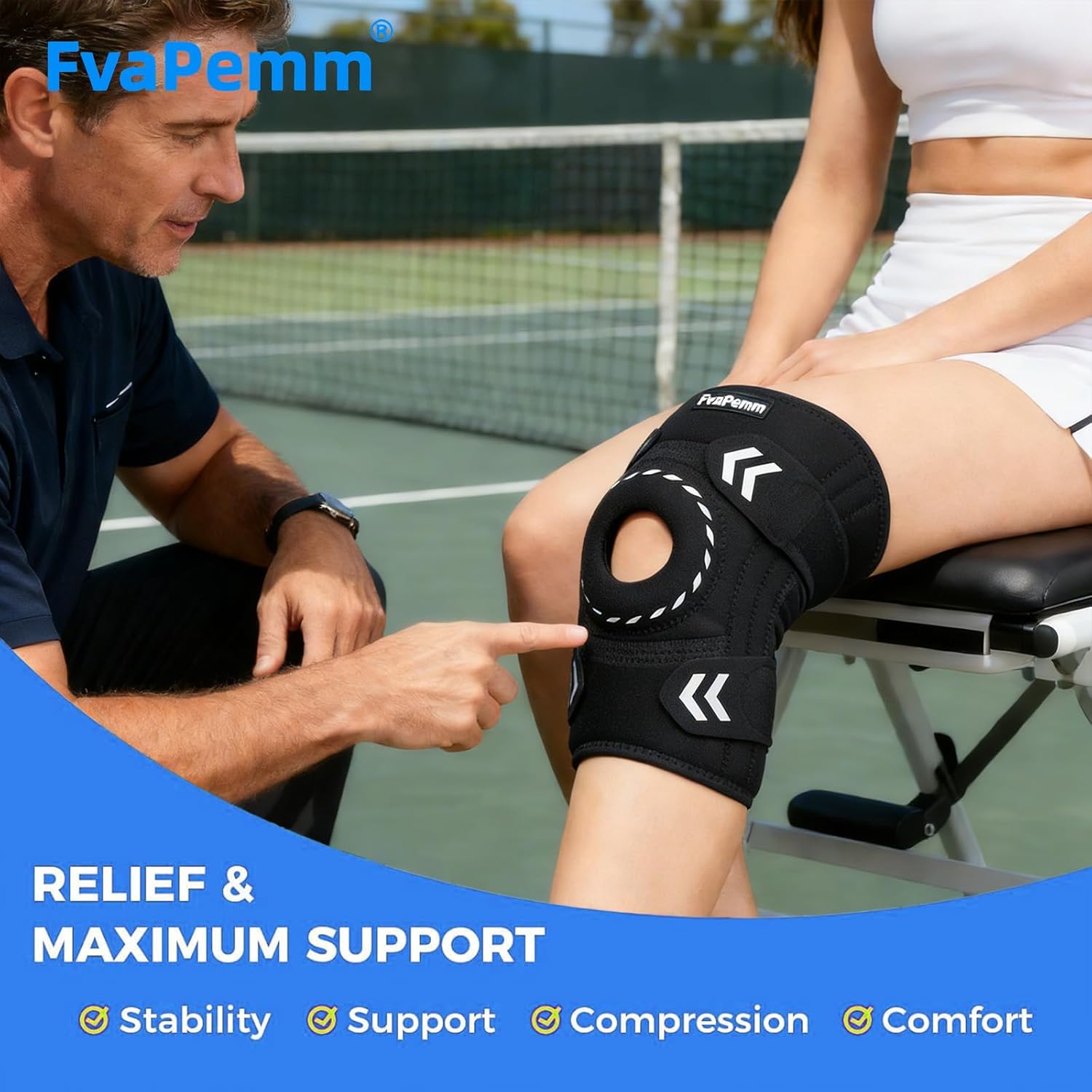 Knee Support Brace for Women Men-Knee Brace for Meniscus Tear-Adjustable Patella Knee Brace with Side Stabilizers-Arthritis Pain, Knee Pain, Injury Recovery, Sports, Running, Working Out, Black