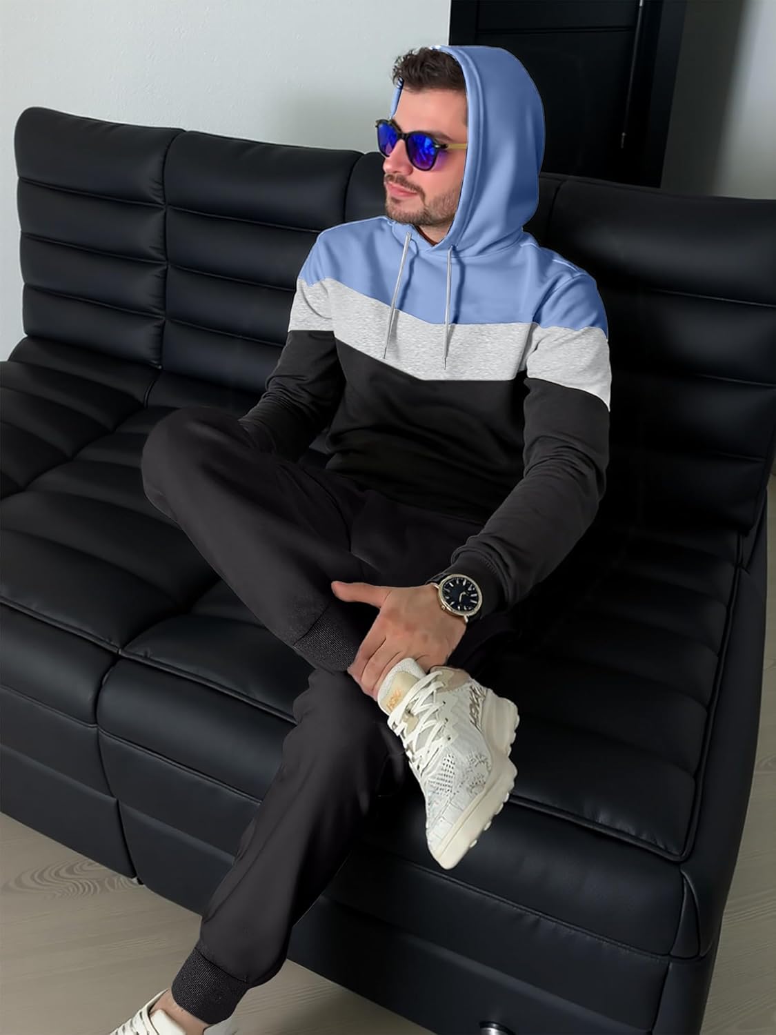 JMIERR Men's Hoodie Tracksuit 2 Pieces Set Novelty Color Block Pullover Fleece Hoodies Long Sleeve Casual Sweatshirt - Image 3