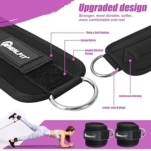 Miniatura 10 de Correa de tobillo para máquina de cable, tobillera de gimnasio para patadas, extensiones de piernas, entrenamientos de glúteos, abductores de cadera