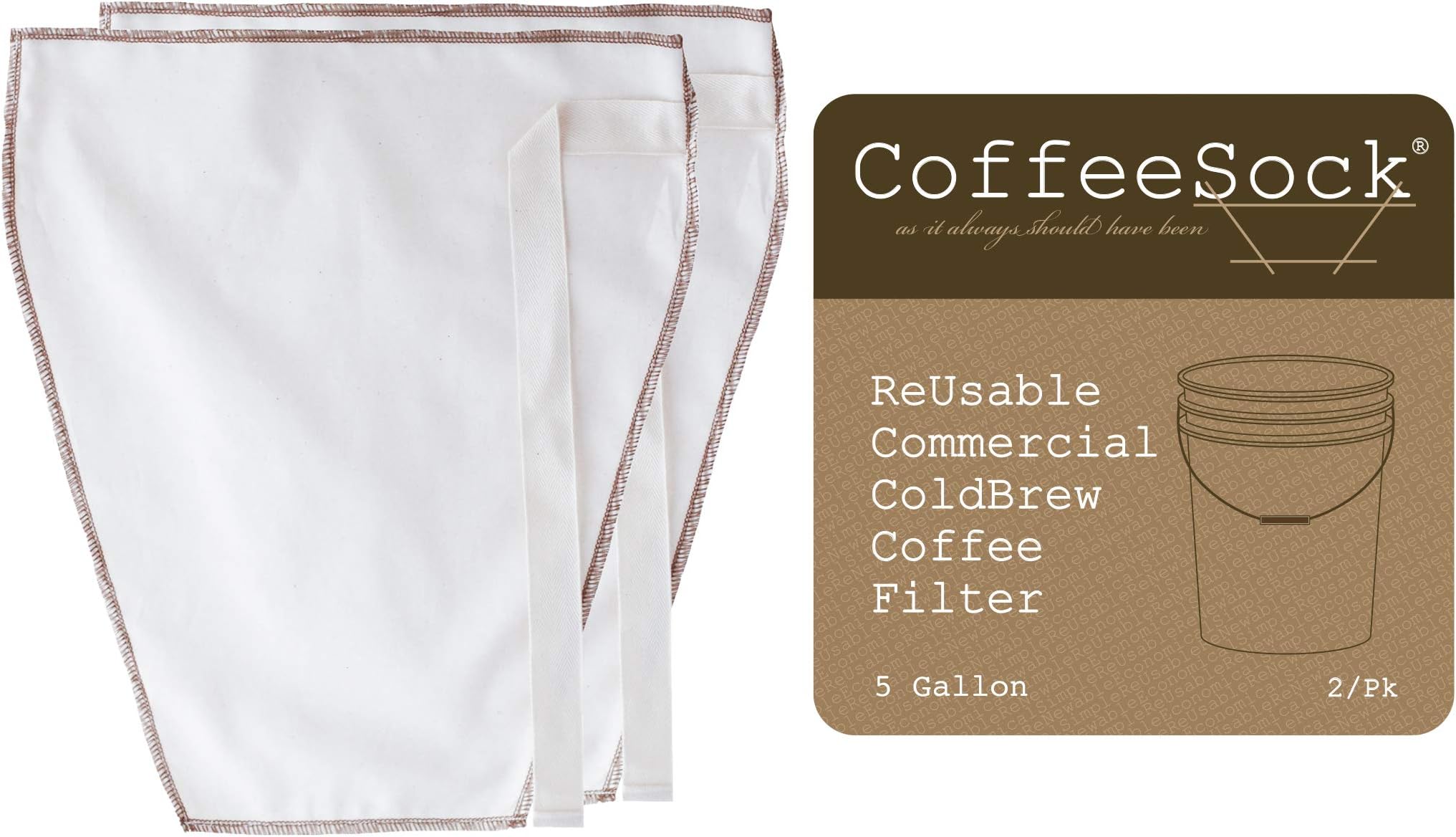 CoffeeSockCommercial 5 gallon (1 EA.) - The Original Reusable Coffee Filter- GOTS Certified Organic Cotton Reusable Coffee Filter