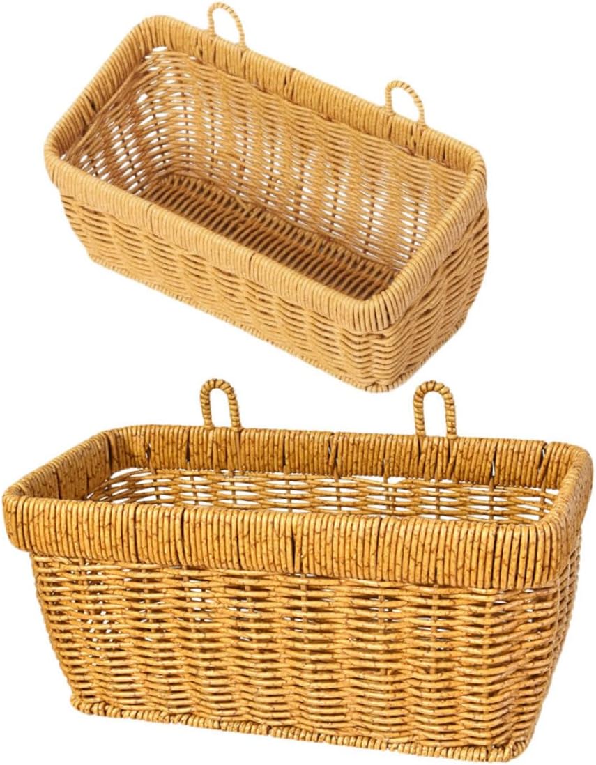 2pcs Kitchen Hanging Storage Baskets Set, Large and Small Woven Wall-mounted Rattan-style Bins for Ginger, Garlic, Onion, and Vegetable Organization