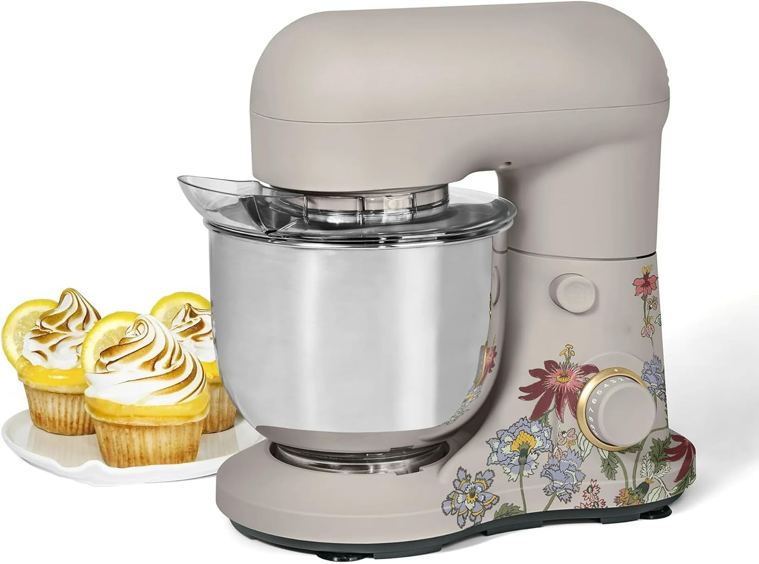 3.5 QT Tilt-Head Stand Mixer with 12 Speeds, 300W Motor, Stainless Steel Bowl, Flat Beater, Dough Hook & Whisk, Compact Countertop Electric Mixer for Baking (Wildflower Porcini Taupe)