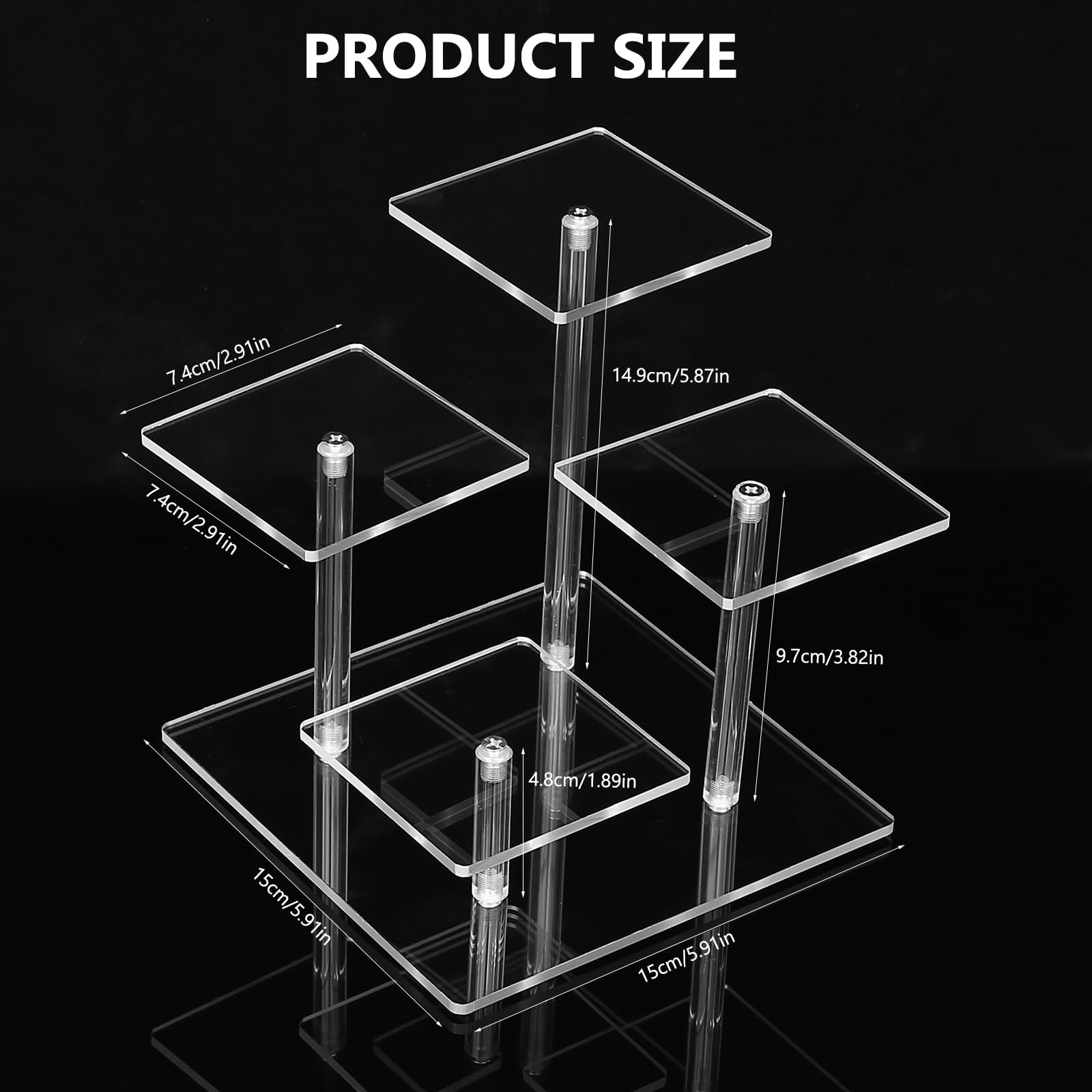 Espositore Acrilico Trasparente Alzate, 3 Livelli/4 Piastre Rialzato Espositori Trasparente per gioielli, dessert, cupcake, cosmetici, figure, collezioni, profumi