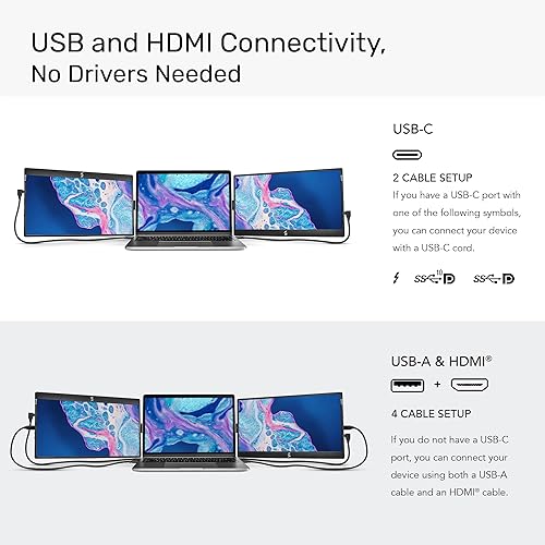 Miniatura 6 de SideTrak Monitor portátil giratorio de 12.5 pulgadas para laptop, bisagra giratoria patentada, configuración de computadora portátil de triple