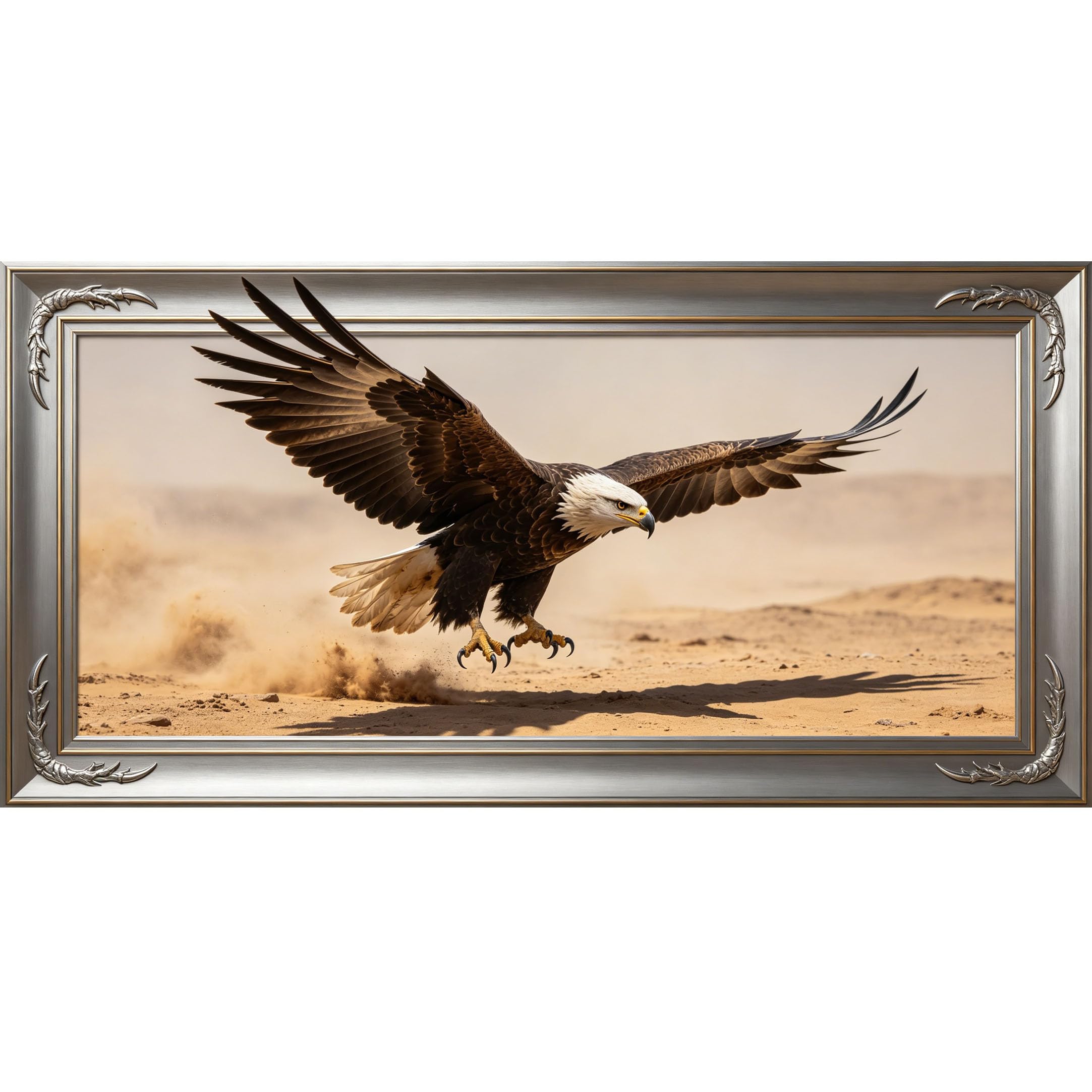 Agglomerix 3D Framed Wall Art Bald Eagle Bird Wildlife Landscape Trompe l'oeil Large Size SelfAdhesive Removable Wall Decor Prints Artwork for Living Room Bedroom Office