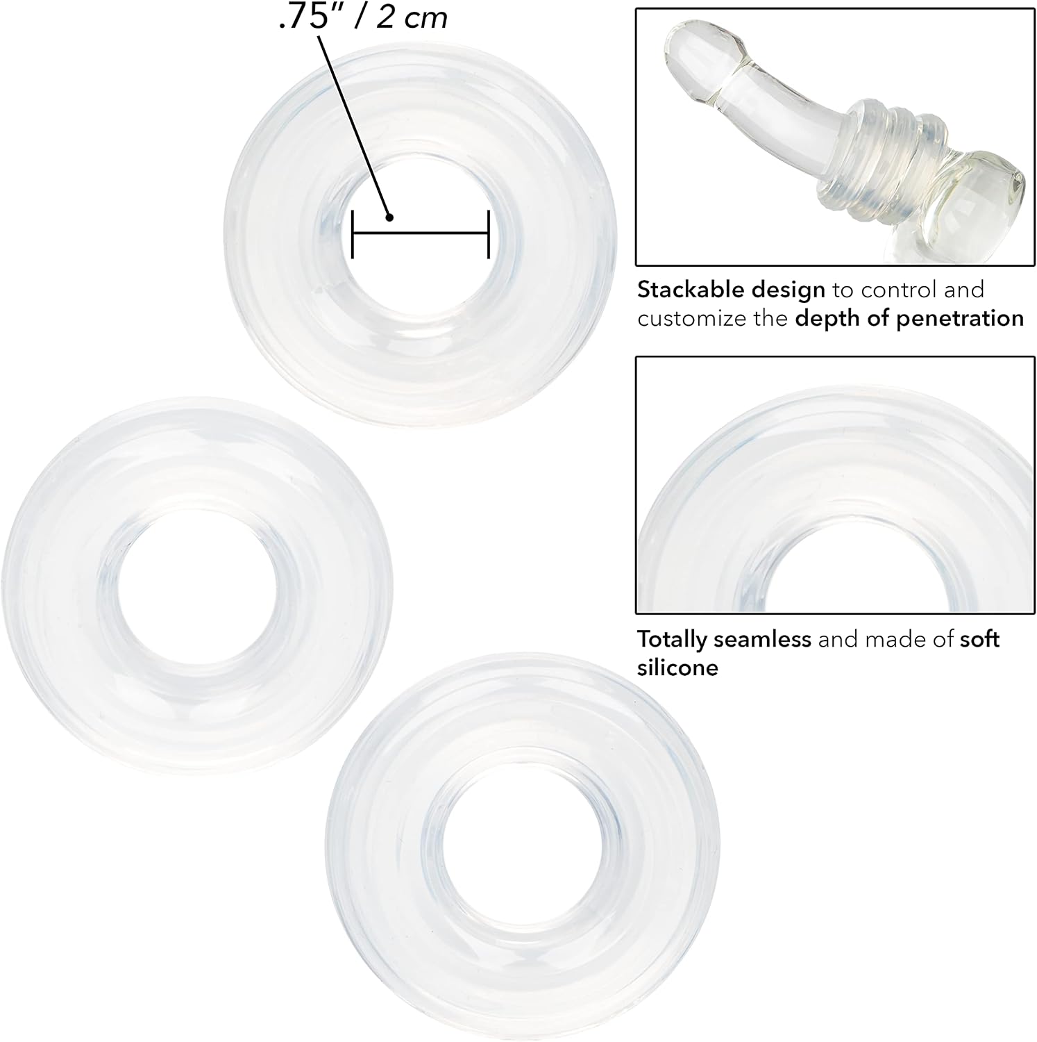 CalExotics Set of 3 Silicone Stacker Rings - Clear