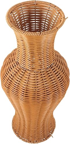 TEHAUX Florero de madera de mimbre, florero de mimbre vintage, jarrón de flores tejidas, jarrón de flores de paja, jarrón rústico de estilo japonés,