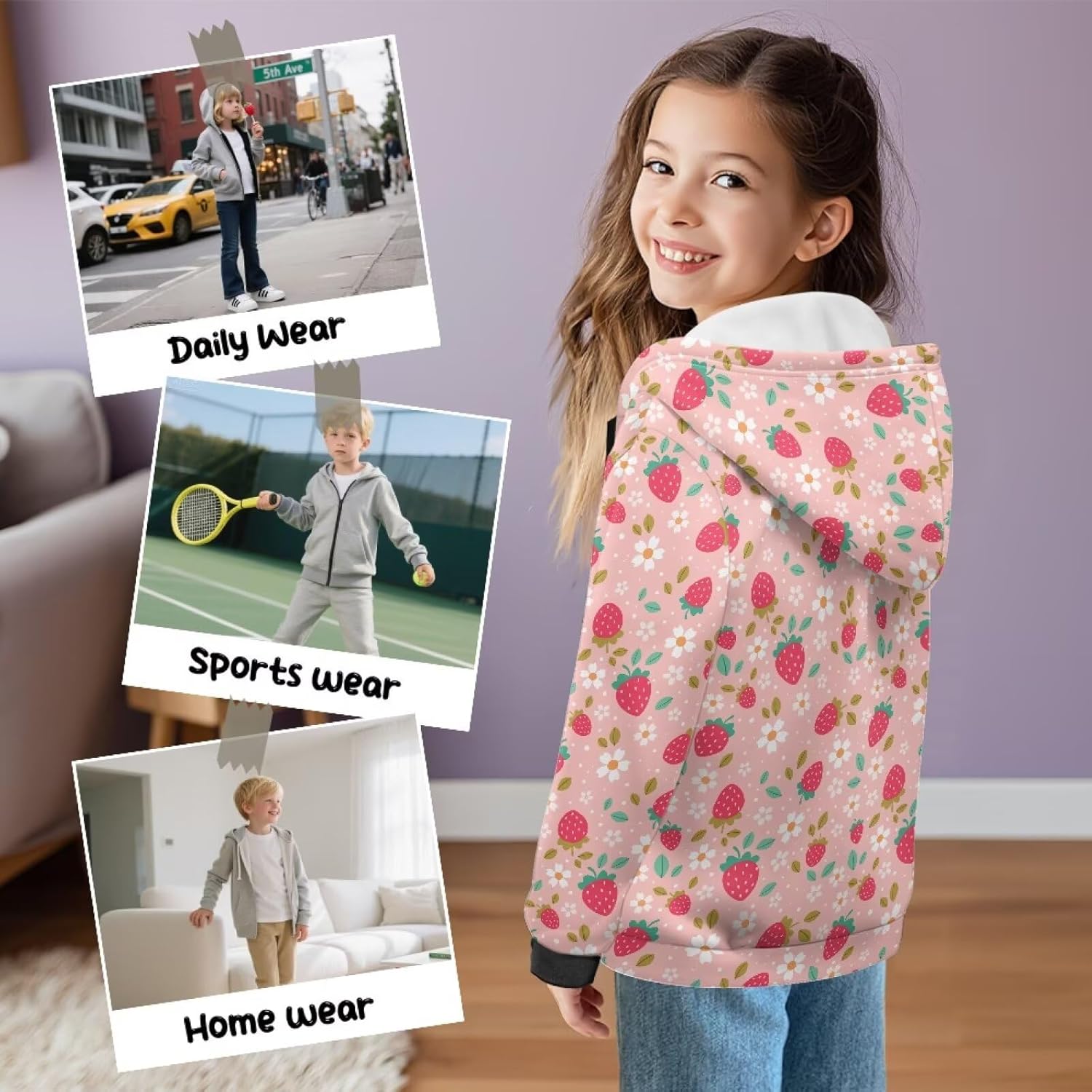 Zip Up Hoodie for Boys Girls Fleece Hooded Sweatshirt with Pockets Childrens Long Sleeve Jacket Full-Zip Activewear