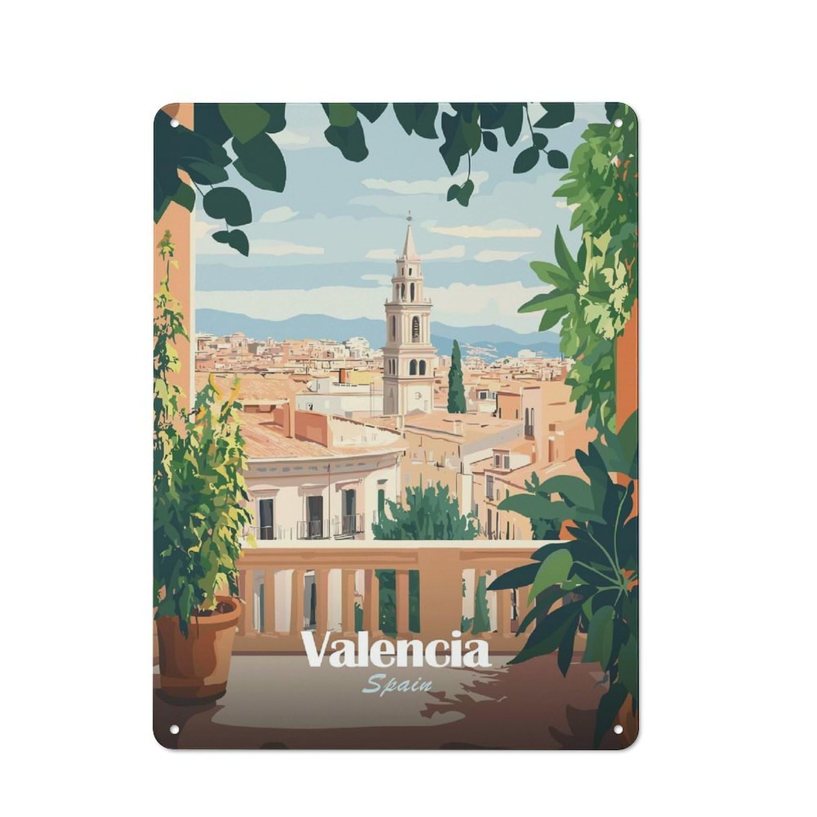 Junmoney Style-6 Valencia Cityscape (2) Tin Sign 40X30cm, Modern Vintage Creative Space Decor For Hobby Room, Office, Lounge Or Living Room