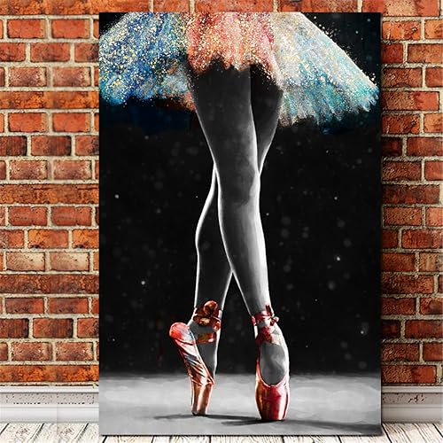 HOMEOART Decoración de sala de ballet bailarina bailarina arte de pared con tutú, acuarela, impresiones en lienzo enmarcadas listas para colgar, 16
