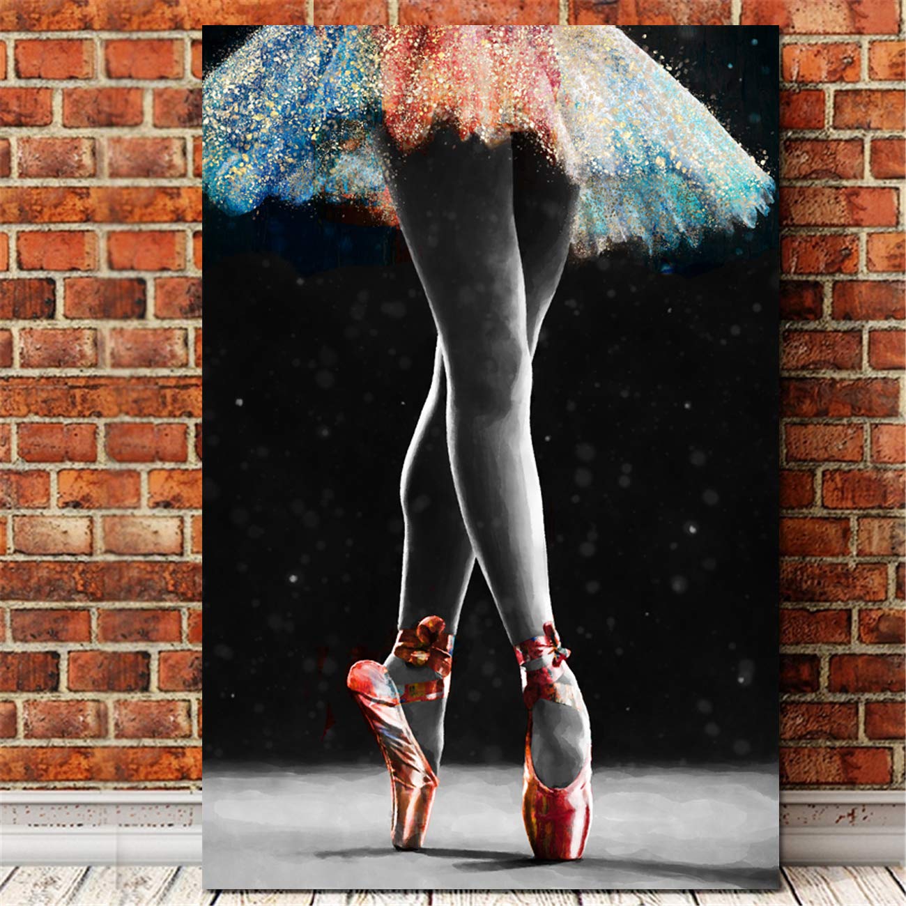 HOMEOART Ballet Room Decor Dancing Girl Wall Art Ballerina Wearing Tutu Watercolor Painting Canvas Prints Framed Ready To Hang 16"x24"