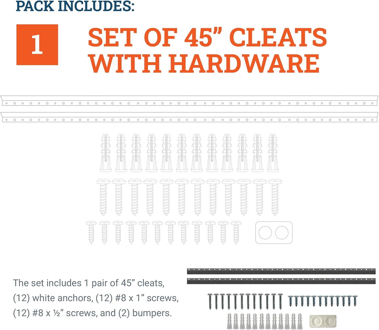 PHS - French Cleat Hanger 45 Inch - Heavy Duty Picture Hanging Hardware & Mirror Hanging Kit - Z Clip System Supports 225 lbs - Wall Cleat Complete Set with Anchors, Screws & Bumpers