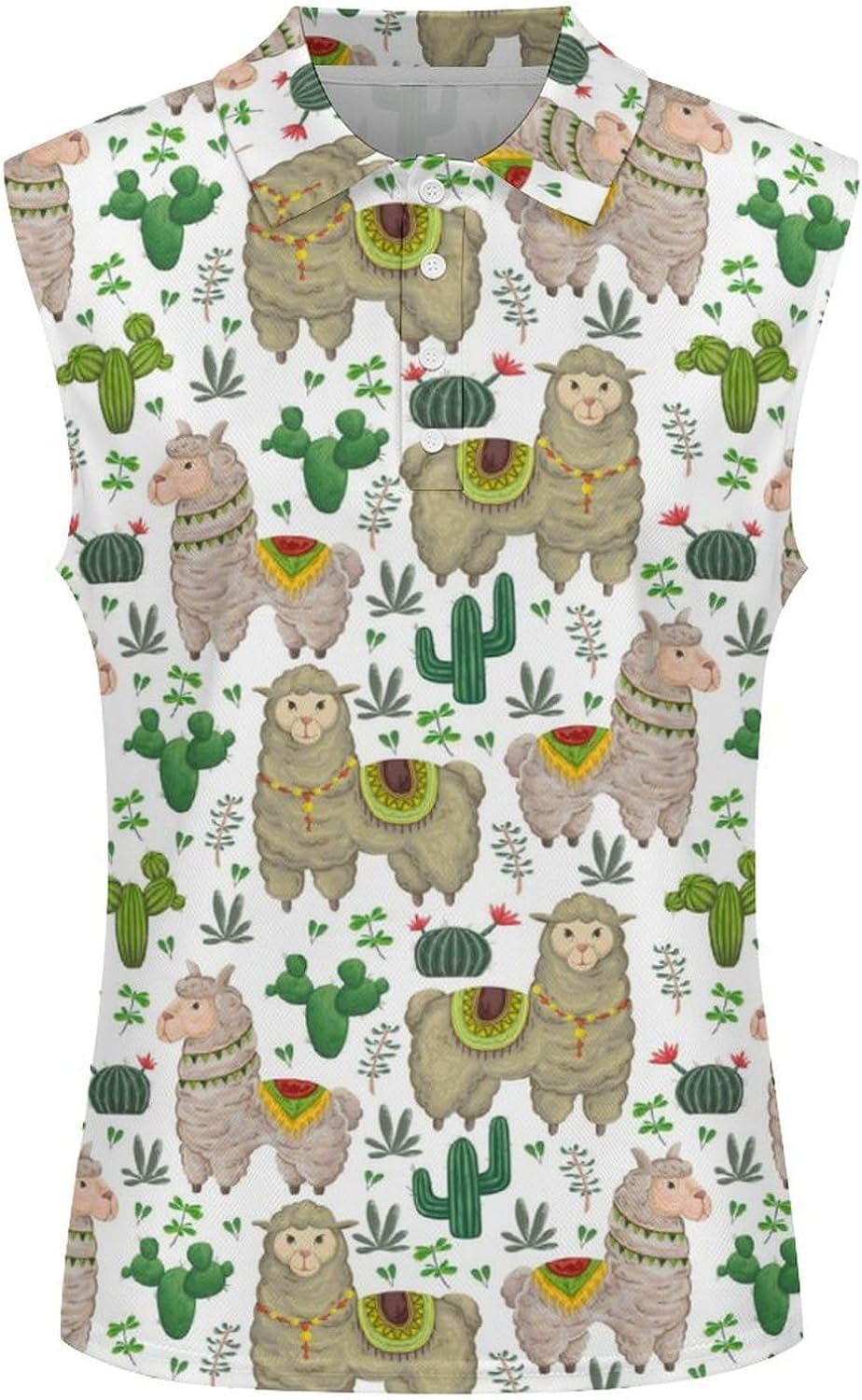 Boho Alpaca Cactus Pattern Women's Golf Shirt Sleeveless Polo Shirts Tank Tops Blouses Tennis T-Shirts Casual