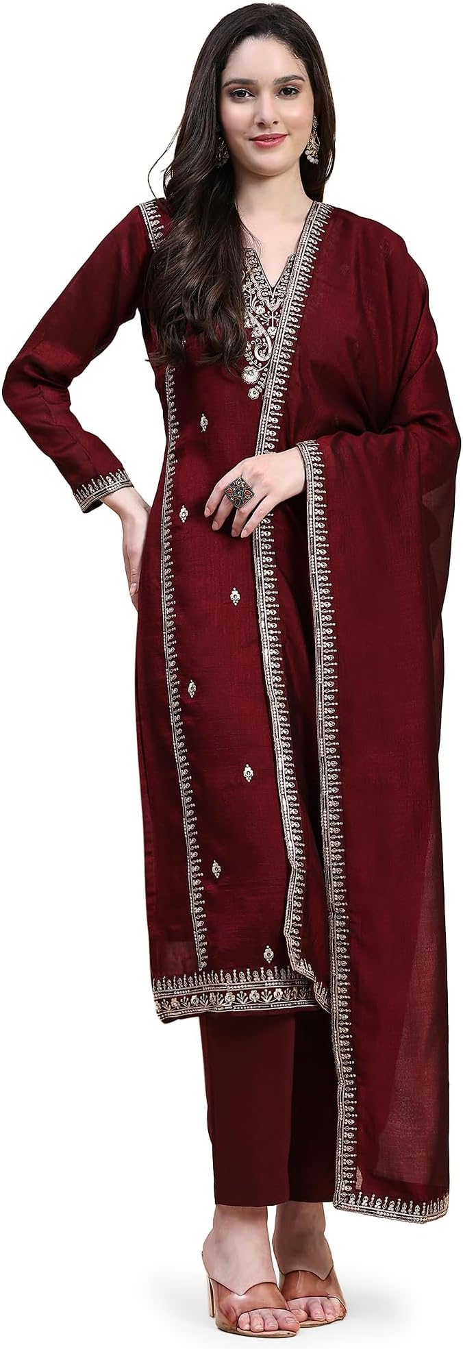 Women's Vichitra Silk Kurta Pant Suit Set