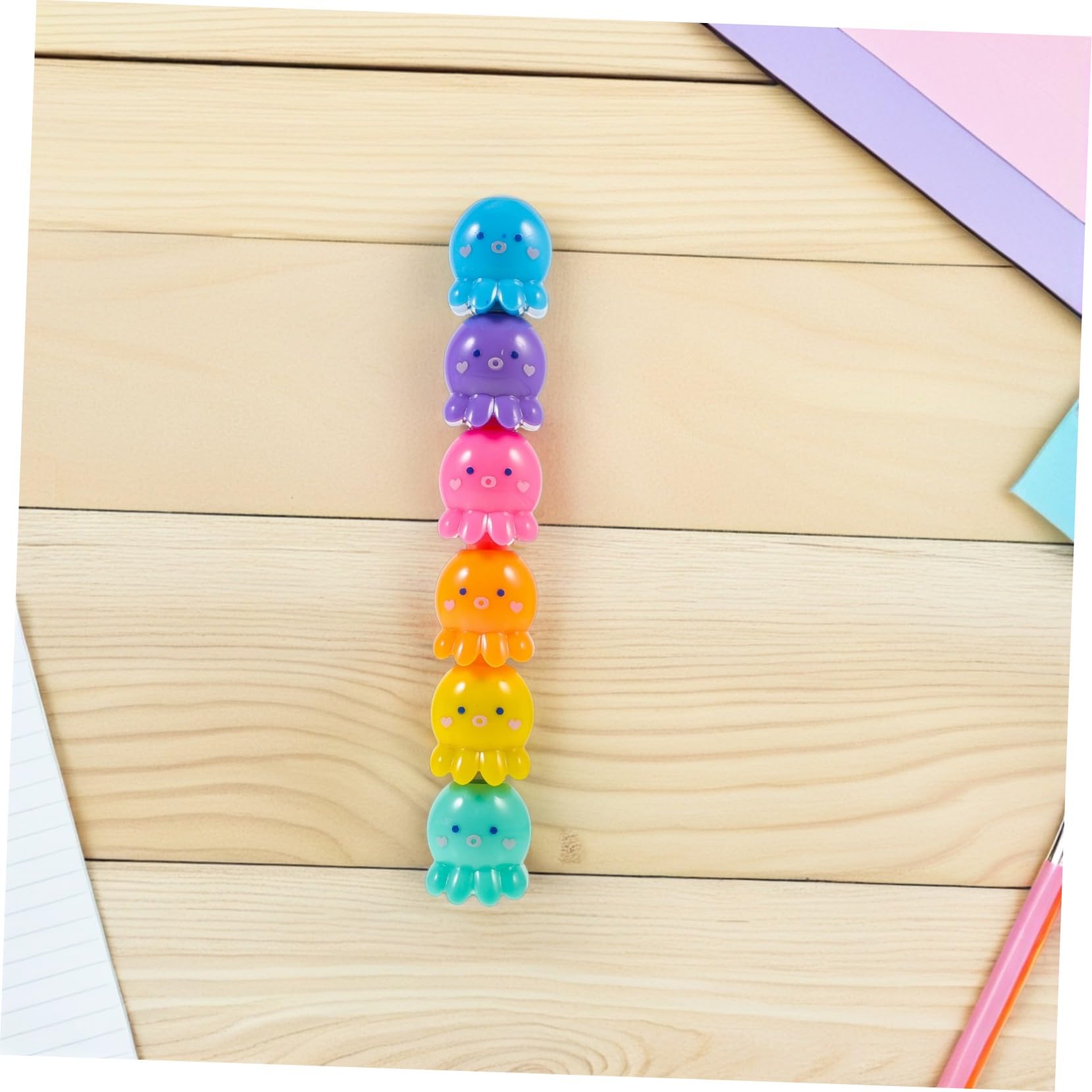 Uonlytech 2 Set Evidenziatori Fluorescenti Polpo Impilabili Penne Colorate Mini per Studenti e Progetti Creativi Scrittura Materiale Cancelleria per Pittura DIY