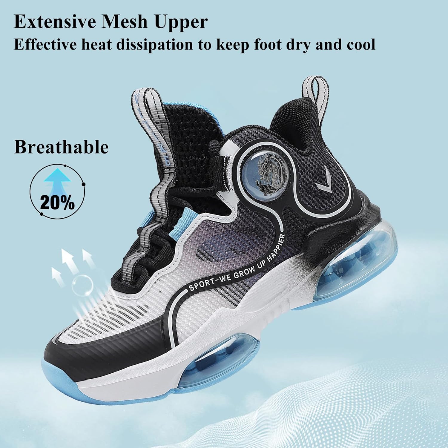 VITUOFLY Kids Basketball Shoes Boys Air Cushion Sneakers Girls Mid Top School Hoops Shoes Non-Slip Outdoor Sports Running Gym Comfortable Durable Little Kid/Big Kid - Image 2