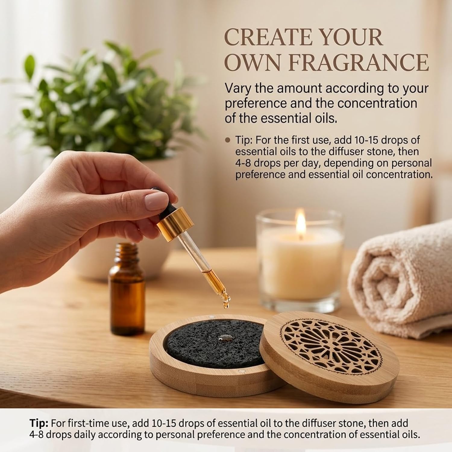 Passive Essential Oil Diffuser Stone, Small Lava Rock Diffuser Set Aromatherapy Stone for Desk Office Home Car & Gift-Giving, Compact Wood Bas