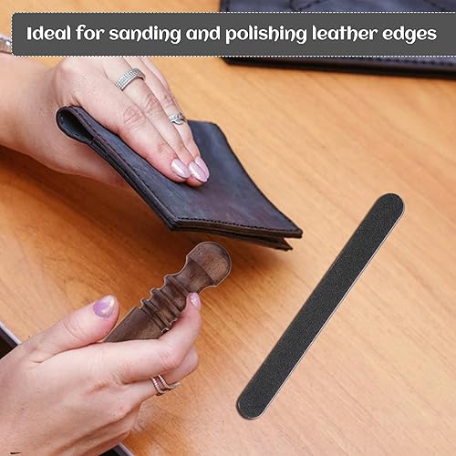 Miniatura 6 de TLKKUE 2 piezas de bruñidor de bordes con borde de madera Slicker y lima de uñas pulido de cuero herramientas de artesanía profesional redondo