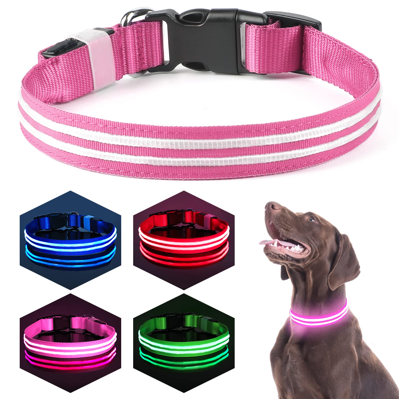 LED Dog Collar, MASBRILL Light Up Dog Collar USB Rechargeable