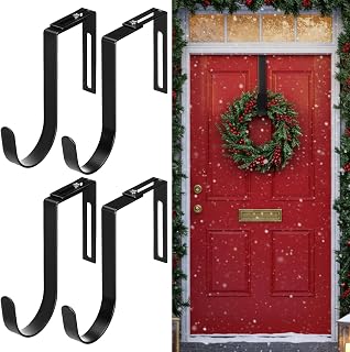 LEIFIDE 4 Pcs Christmas Width Adjustable Wreath Hanger for Front Door 1.5-3.78" Large Over The Door Christmas Decoration Hook 20 Lbs Capacity, Black