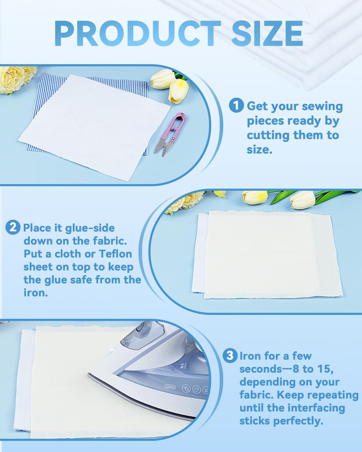 PLANTIONAL Iron-On Fusible Fleece Interfacing: Medium Weight One-Sided Loft Iron On Fusible Fleece White for Quilting Tote Bags and Home Decor(39 Inches x 1 Yard) (Pack of 2)