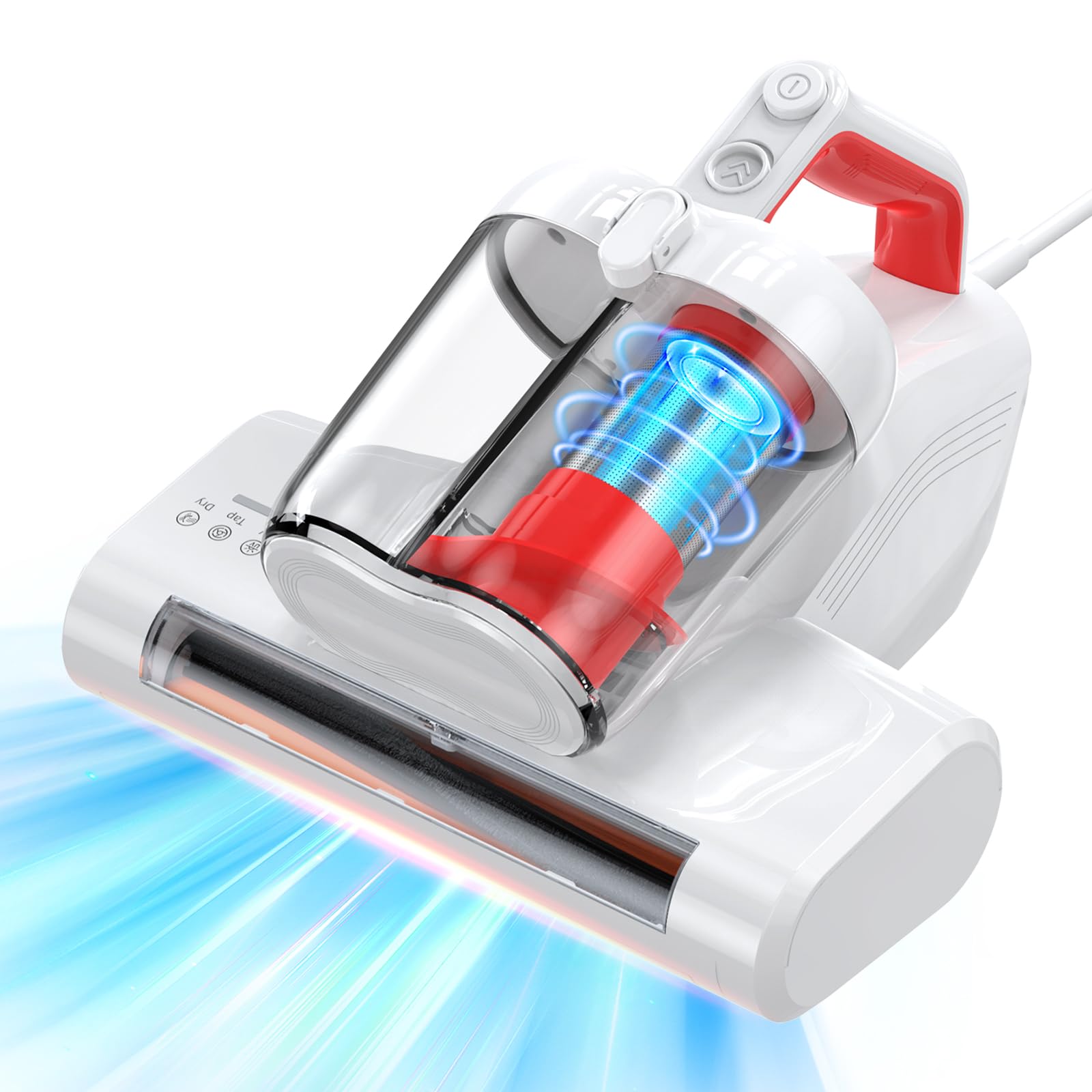 Mattress Vacuum Bed Vacuum Cleaner with 16Kpa Suction 253.7nm UV-C Light & 40000 RPM/Min Brushroll Rotation & HEPA Filter & Heating Tech, Includes A Spare Filter,600W, (Ultra-UVC-K16, Corded)