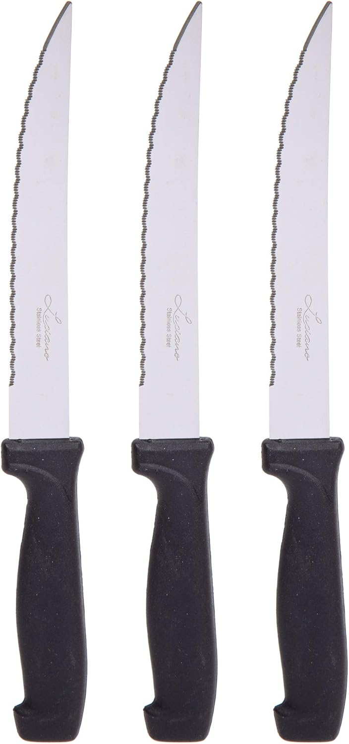 Set of 3 Stainless Steel Steak Knives with Plastic Handle