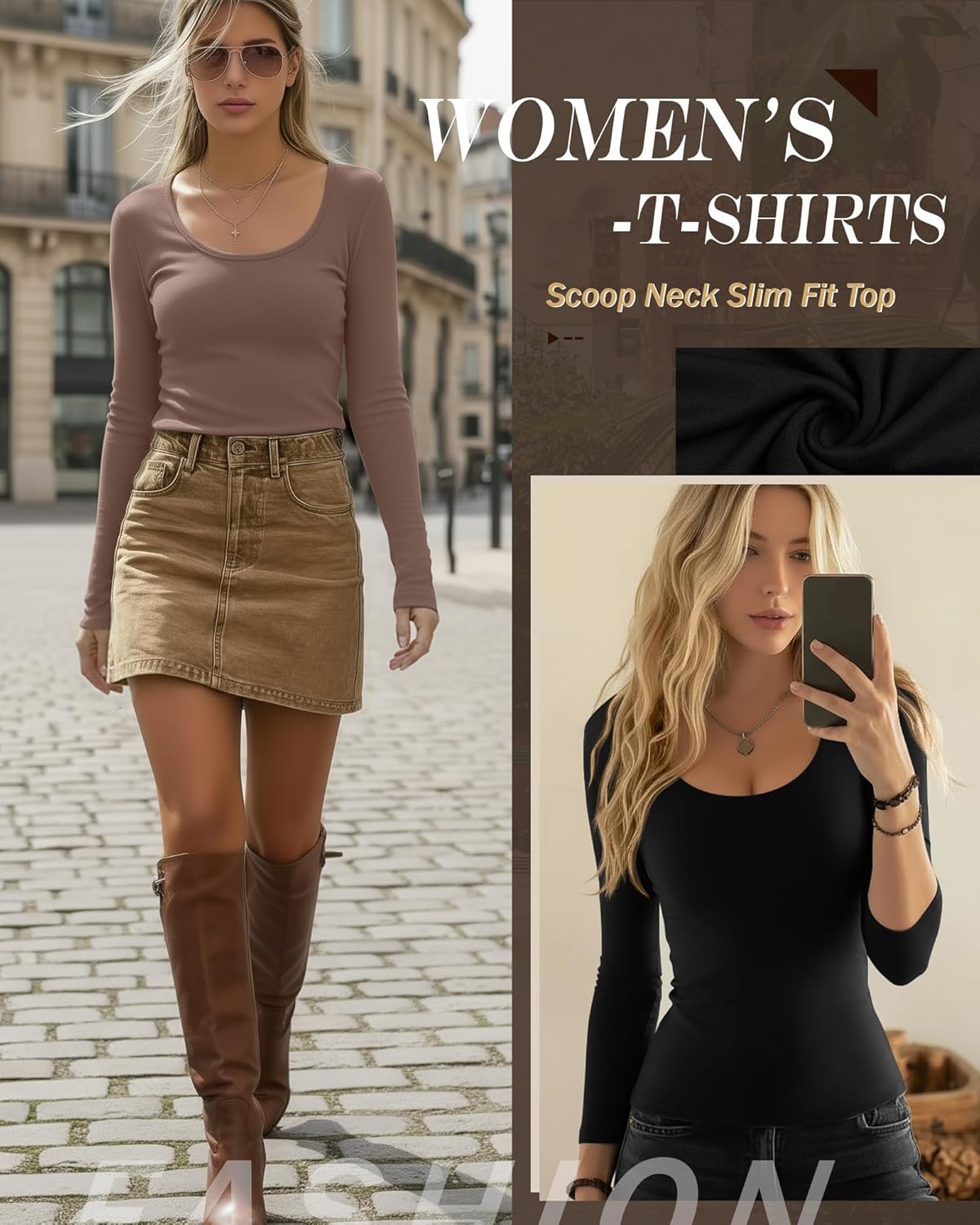 Neer 3 Pack Women's Scoop Neck Long Sleeve T-Shirts Slim Fitted Underscrubs Tops Stretchy Tight Casual Basic Layer Shirts - Image 4