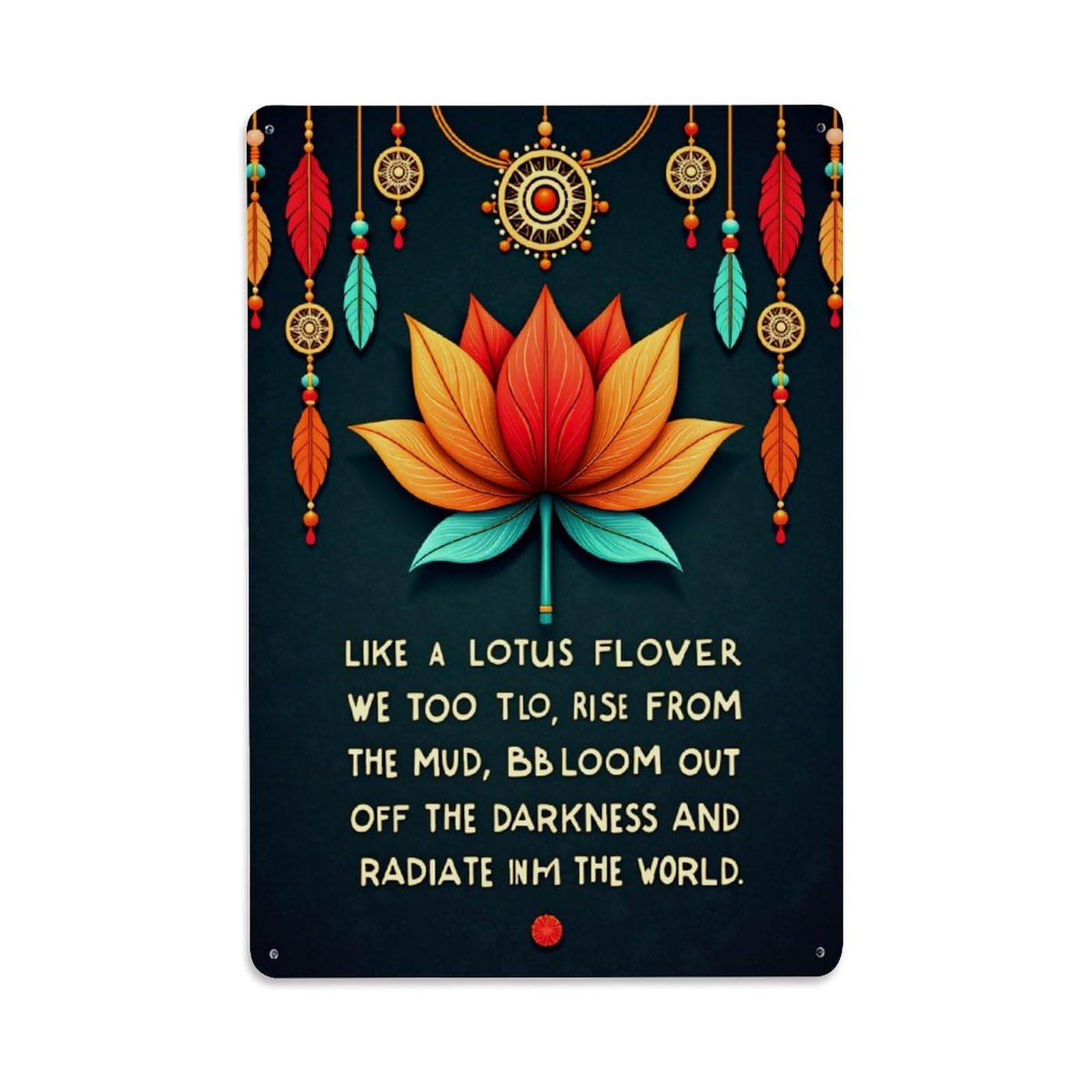 Enderetf Vintage Lotus Flower Dreamcatcher Pattern Print Tin Sign Metal Poster, Home Bar Garage Man Cave Cafe Indoor & Outdoor Wall Decoration 8X12inches