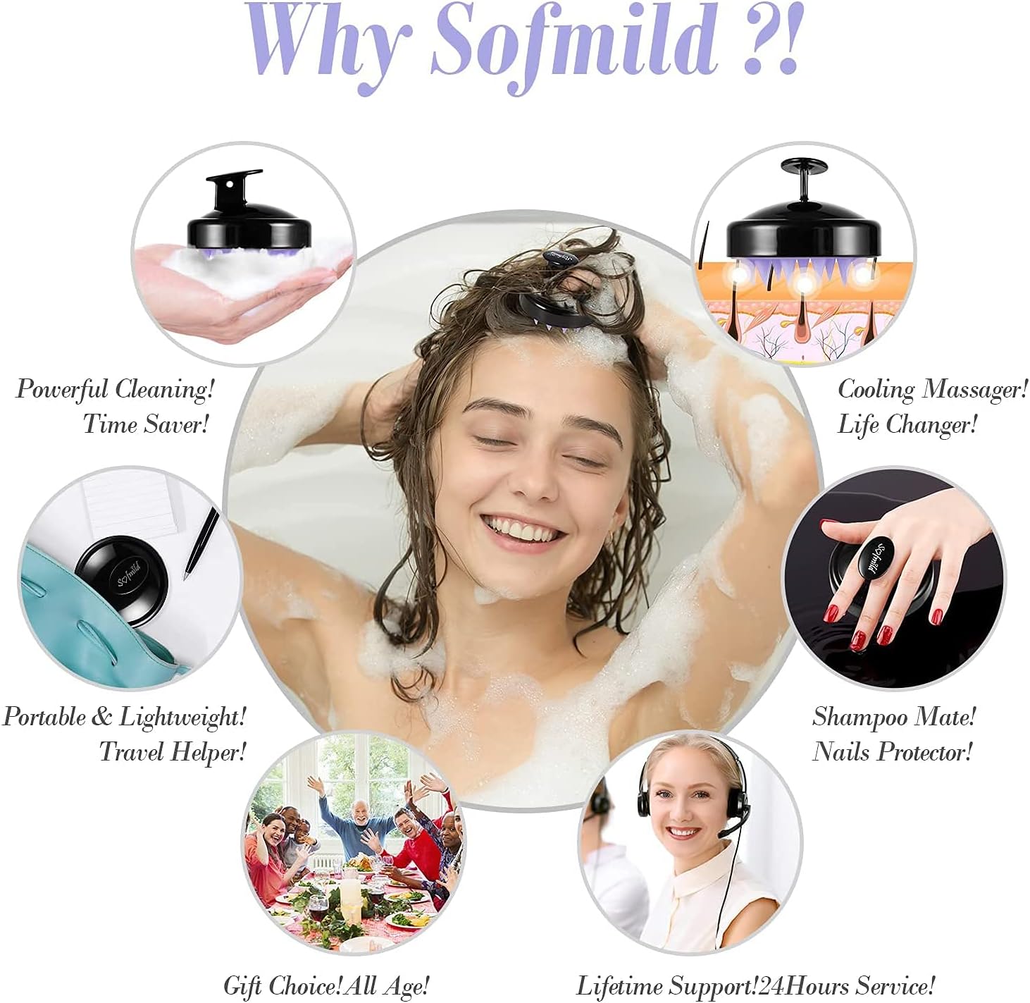 Scalp Massager, Sofmild Shampoo Brush Hair Scrubber Brush for Wet and