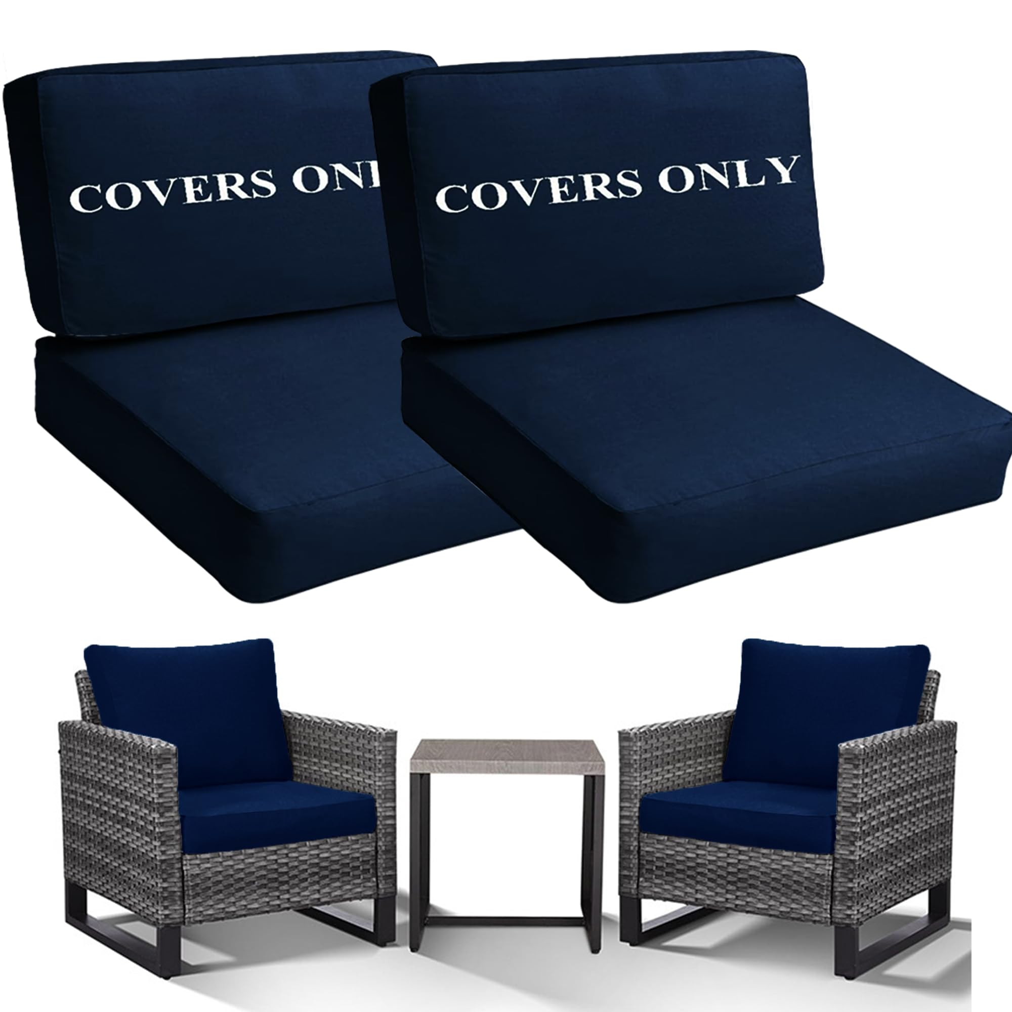 Photo 1 of Sqodok Patio Cushion Covers Replacement, Deep Seat Patio Cushions Cover Set of 4, Waterproof Seat and Back Cushions Cover for Outdoor Furniture Chair, Sofa, Couch(Dark Blue,28"x28"x6"+28"x17"x6")