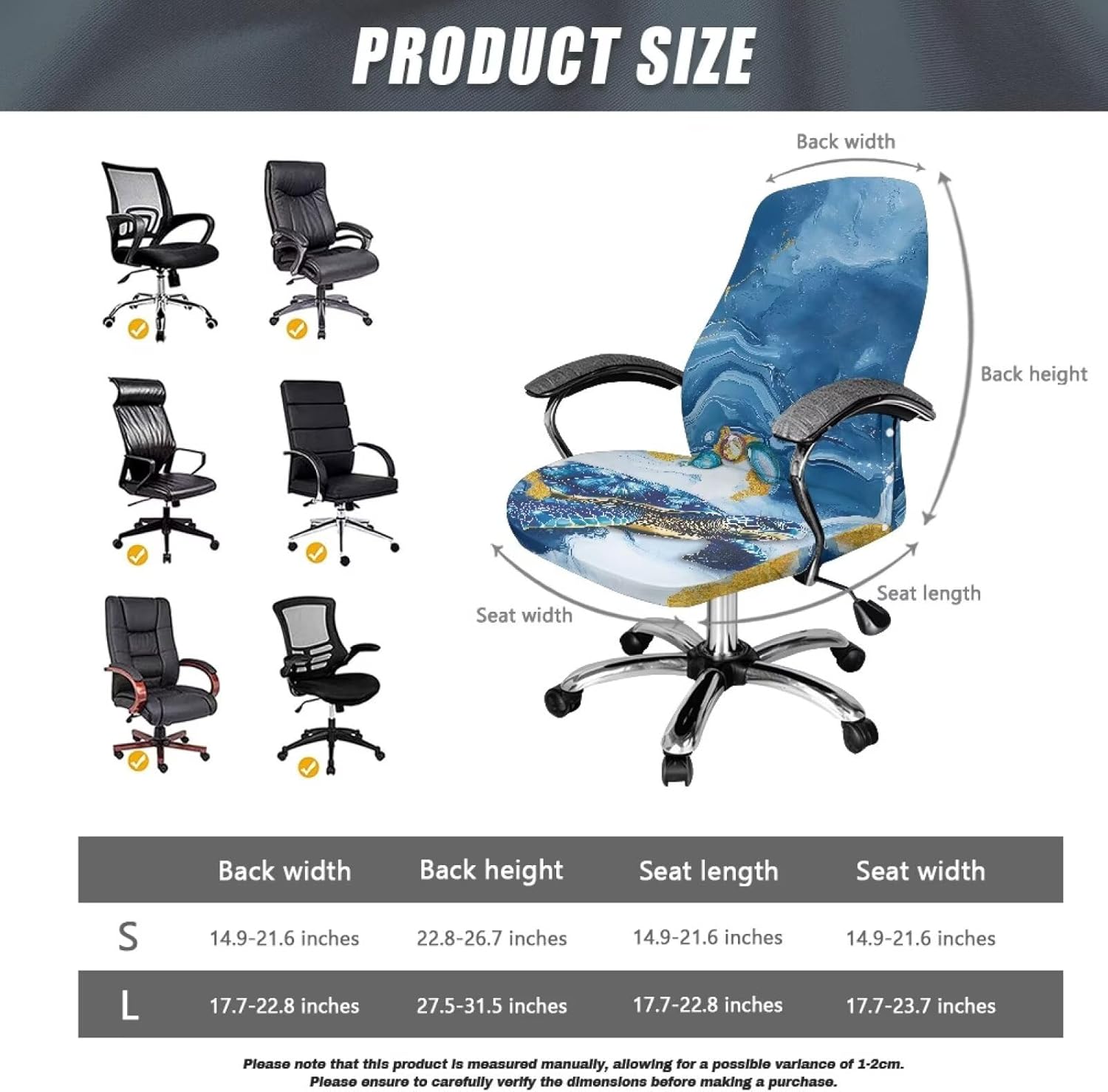 Office Chair Covers Stretchable Computer Chair Cover Blue Marble Sea Turtle Gaming Chair Seat Cover Removable Universal Rotating Chair Slipcovers Protective Cover