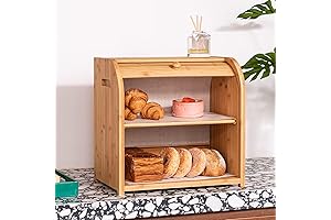 Double Layer Roll Top Bread Box for Kitchen Counter