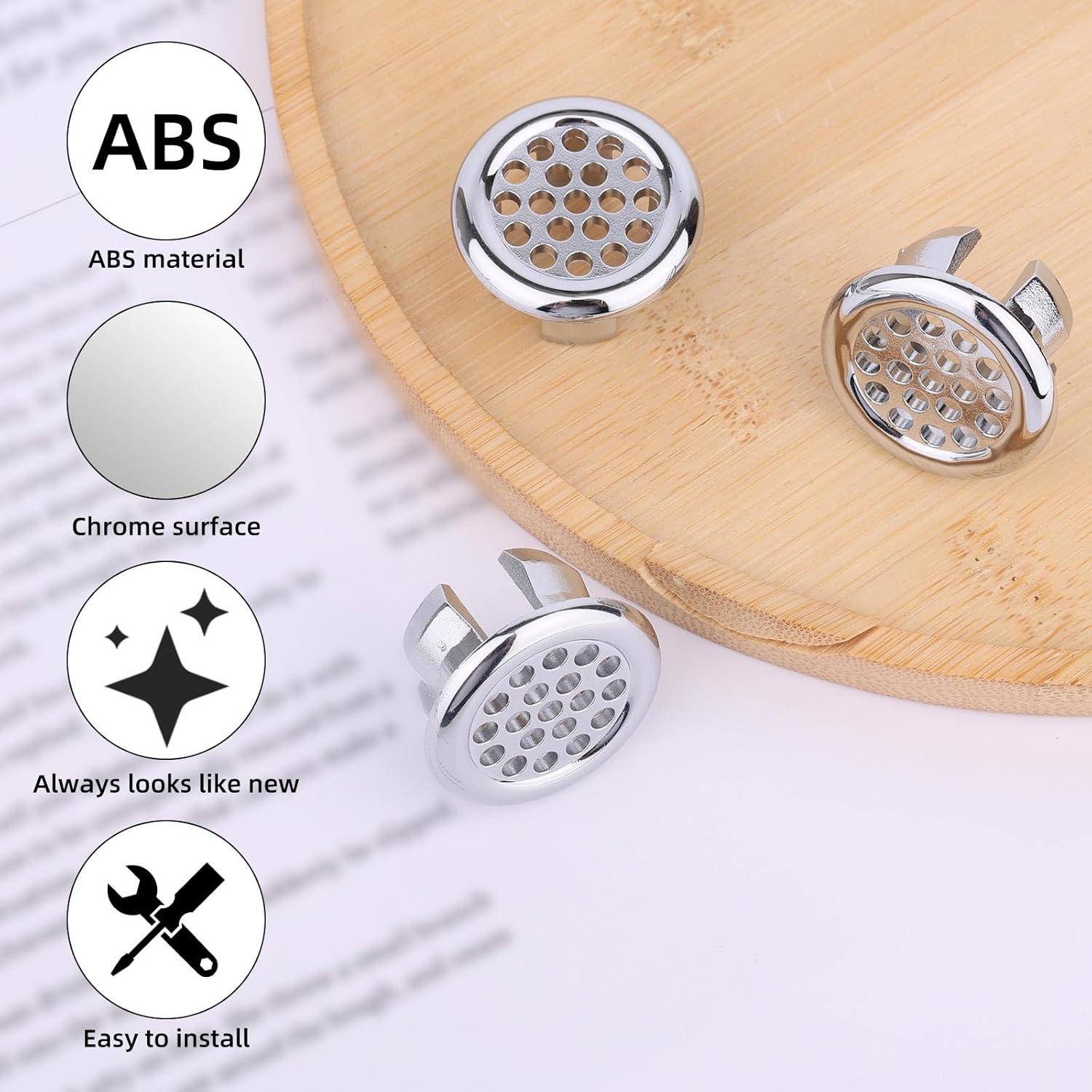 10pcs Sink Overflow Rings, Bathroom Sink Overflow Trim Ring Practical Mesh Hole Trim Ring Insert in Caps Suitable for Bathroom Kitchen (Silver)