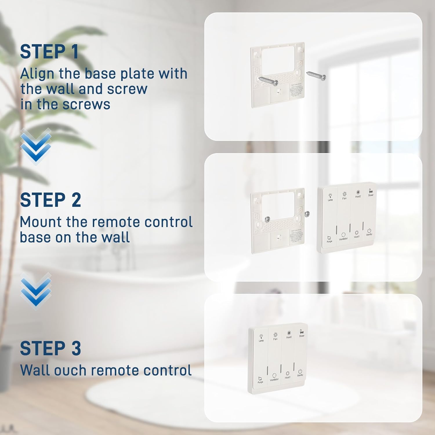 Bathroom Exhaust Fan (with Lighting and Heating) 4-in-1 Ventilation System | 1800W Heating, 190 CFM Airflow, Ultra-Quiet 30 dB | Easy Install, Cutout Size: 11.2 x 11.2 in