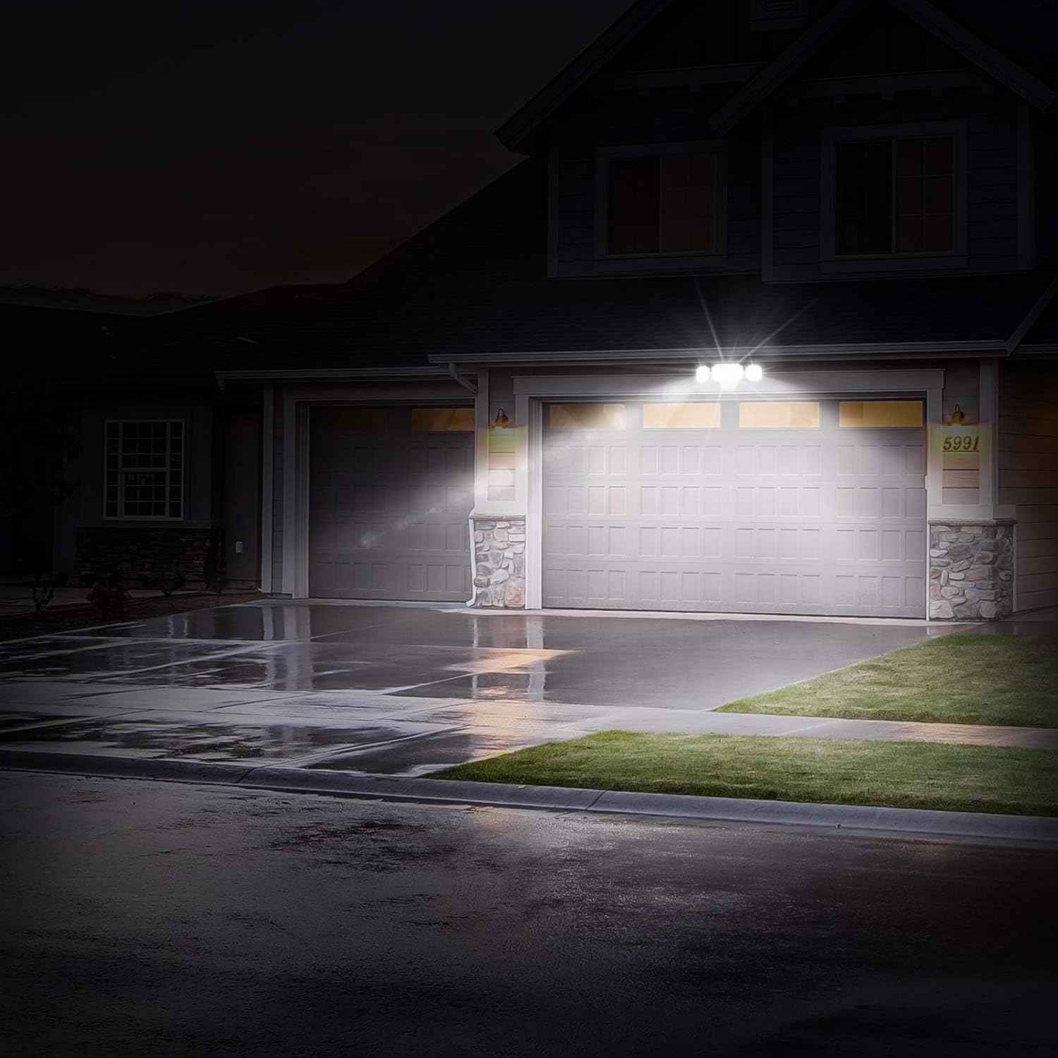 LEPOWER 4500LM Outdoor Flood Lights, 45W LED Flood Light, Exterior Flood Lights Switch Controlled, 5000K, 3 Adjustable Heads IP65 Waterproof Outdoor Lights for House, Garage, Yard White
