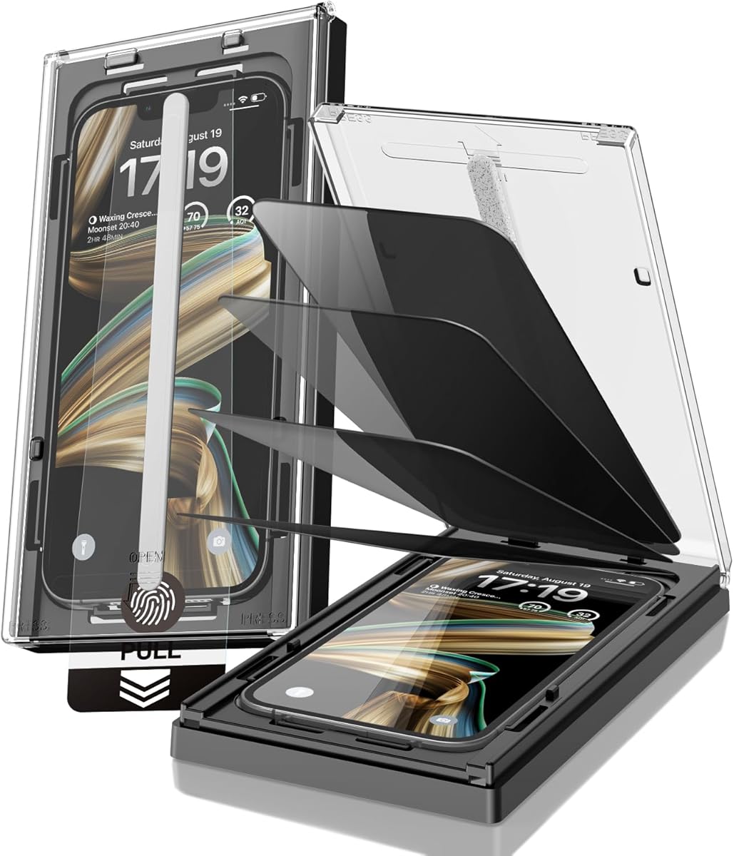 EZ-GLAZ-4 Pack for iPhone 16 e/iPhone 14/iPhone 13 Pro/iPhone 13 Privacy Screen Protector[6.1"] 9H+ Hardness 12FT Military Grade Shatterproof Long Durable Tempered Glass Film with Flawless Fit Box,Scratch Resistant