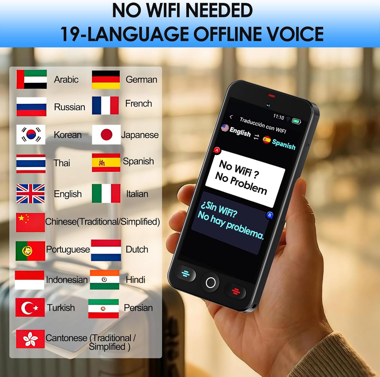 JMFONE AI Language Translator Device, No WiFi Needed, 150+ Languages Instant Two-Way Voice Translator, Support ChatGPT, Online/Offline/Photo/Text/Audio & Video Call/Recording Translation for Travel