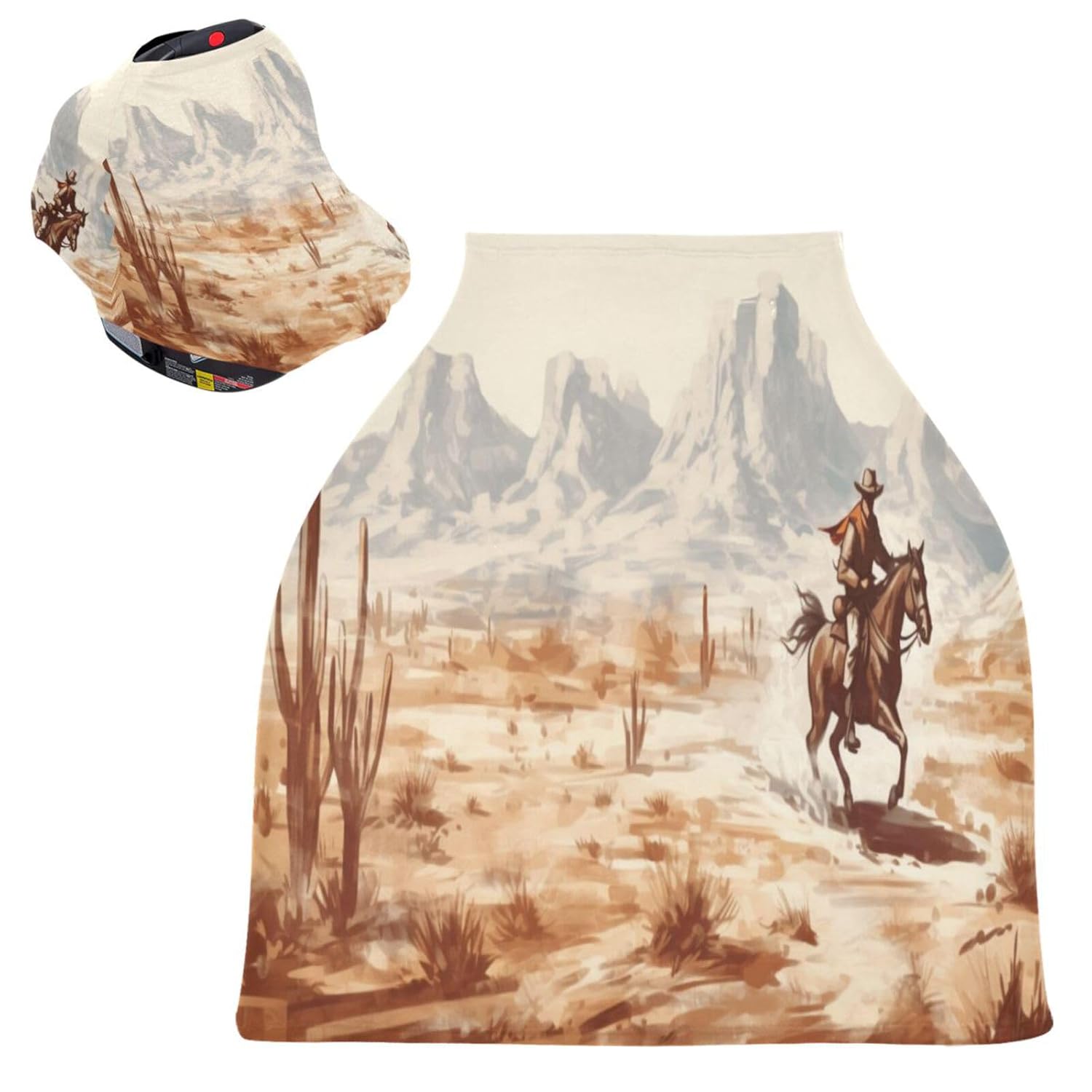 YETTASBIN Western Desert Cowboy Baby Car Seat Cover, Stretchy Canopy Cover Soft Breastfeeding Cover Breathable Infant Stroller Cover for Newborn Girl Boy YETTASBIN Western Desert Cowboy Baby Car Seat Cover, Stretchy Canopy Cover Soft Breastfeeding Cover Breathable Infant Stroller Cover for Newborn Girl Boy