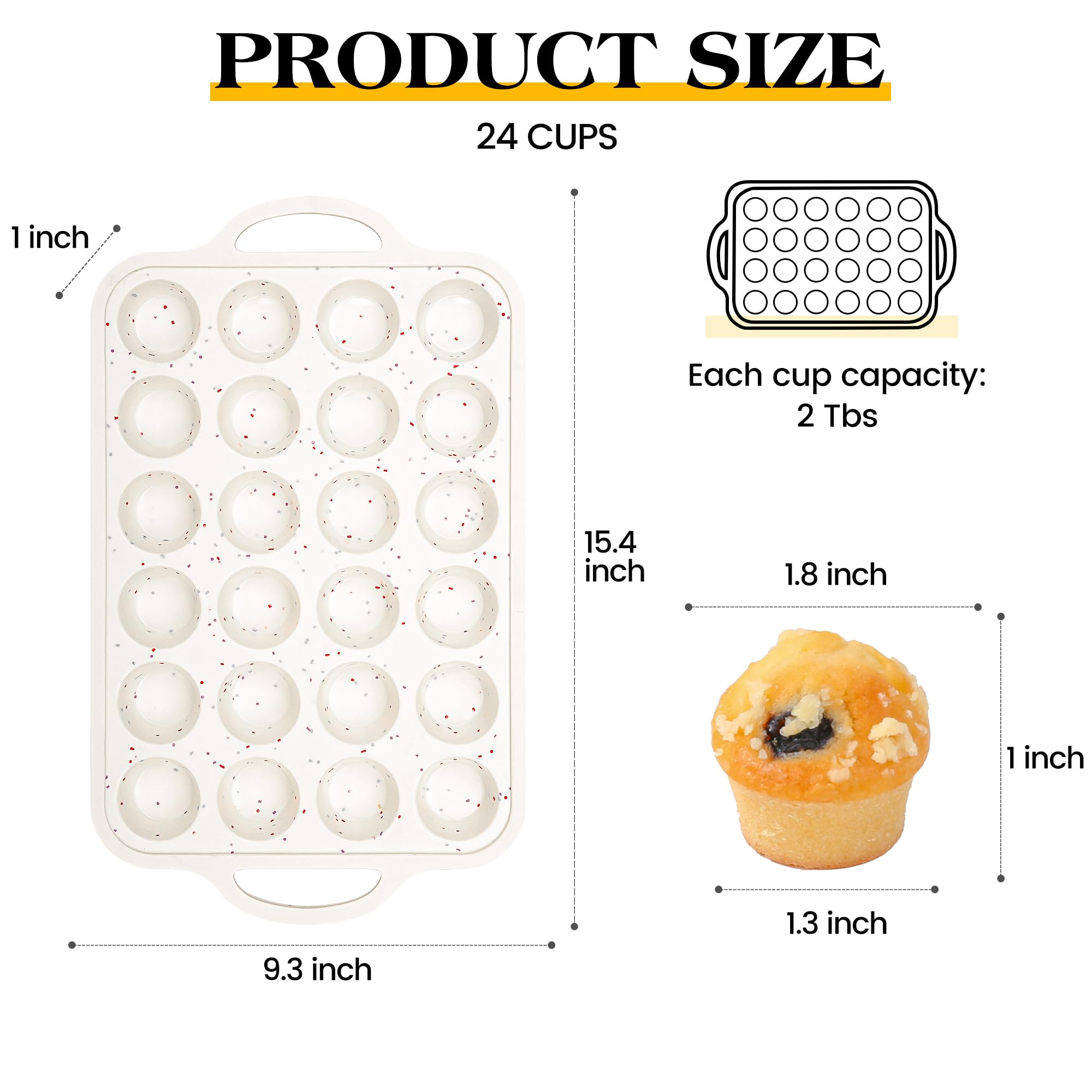 Moldes de silicona para hornear mini moldes antiadherentes para magdalenas con marco reforzado de metal sin BPA (2 unidades, crema)